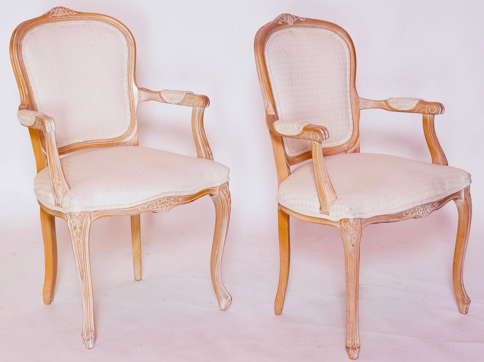 Mid 20th Century Antique Louis XV Style Giltwood Carved Open Armchairs - Set of 2 - 5