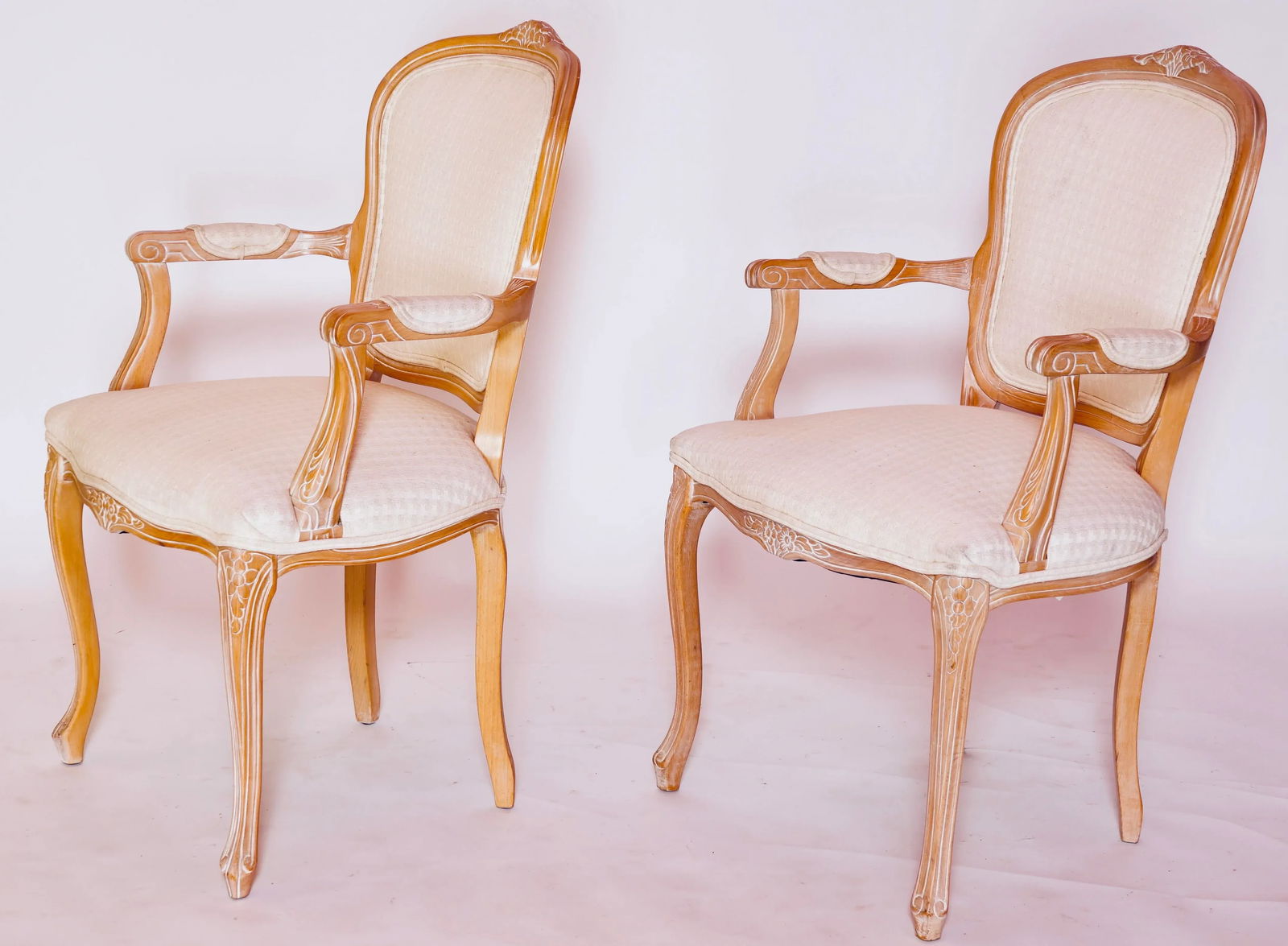 Mid 20th Century Antique Louis XV Style Giltwood Carved Open Armchairs - Set of 2 - 6
