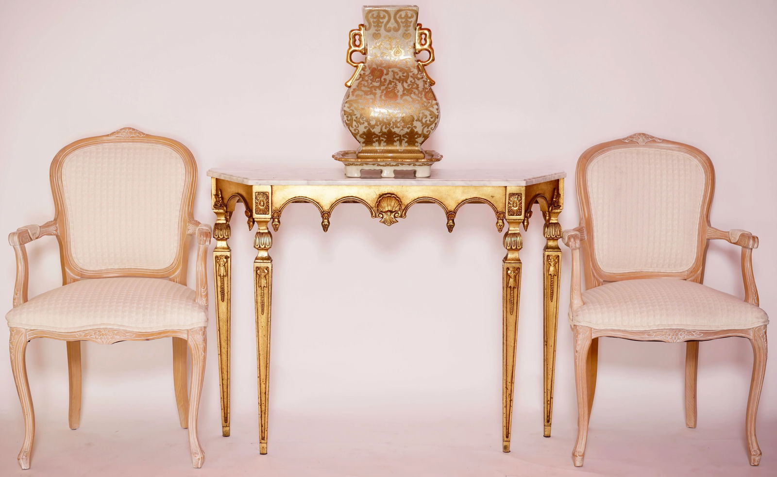 Mid 20th Century Antique Louis XV Style Giltwood Carved Open Armchairs - Set of 2 - 7