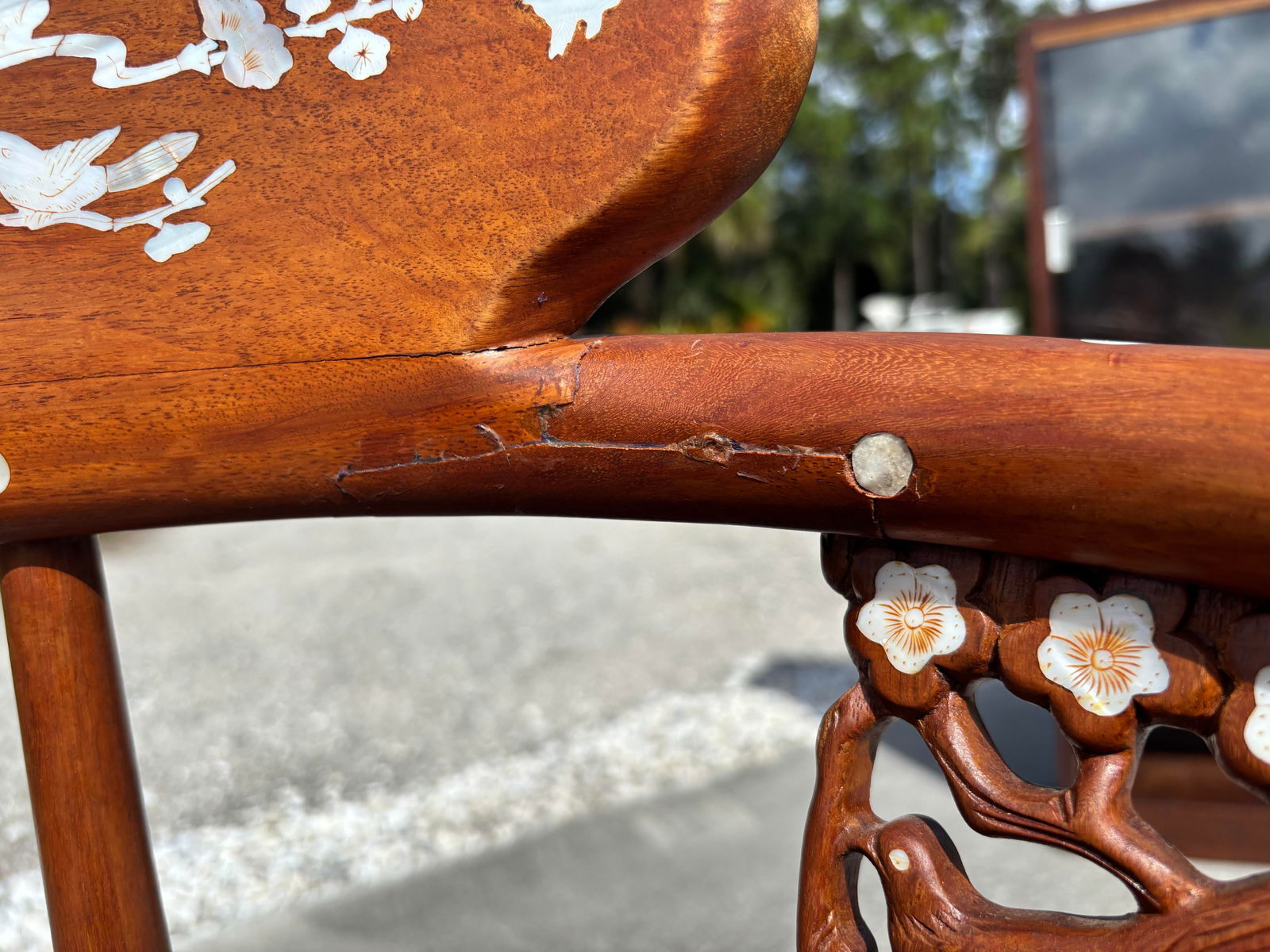 Vintage Mid-Century Asian Hardwood Side Corner Chairs With Mother of Pearl Inlay - Set of 2 - 3