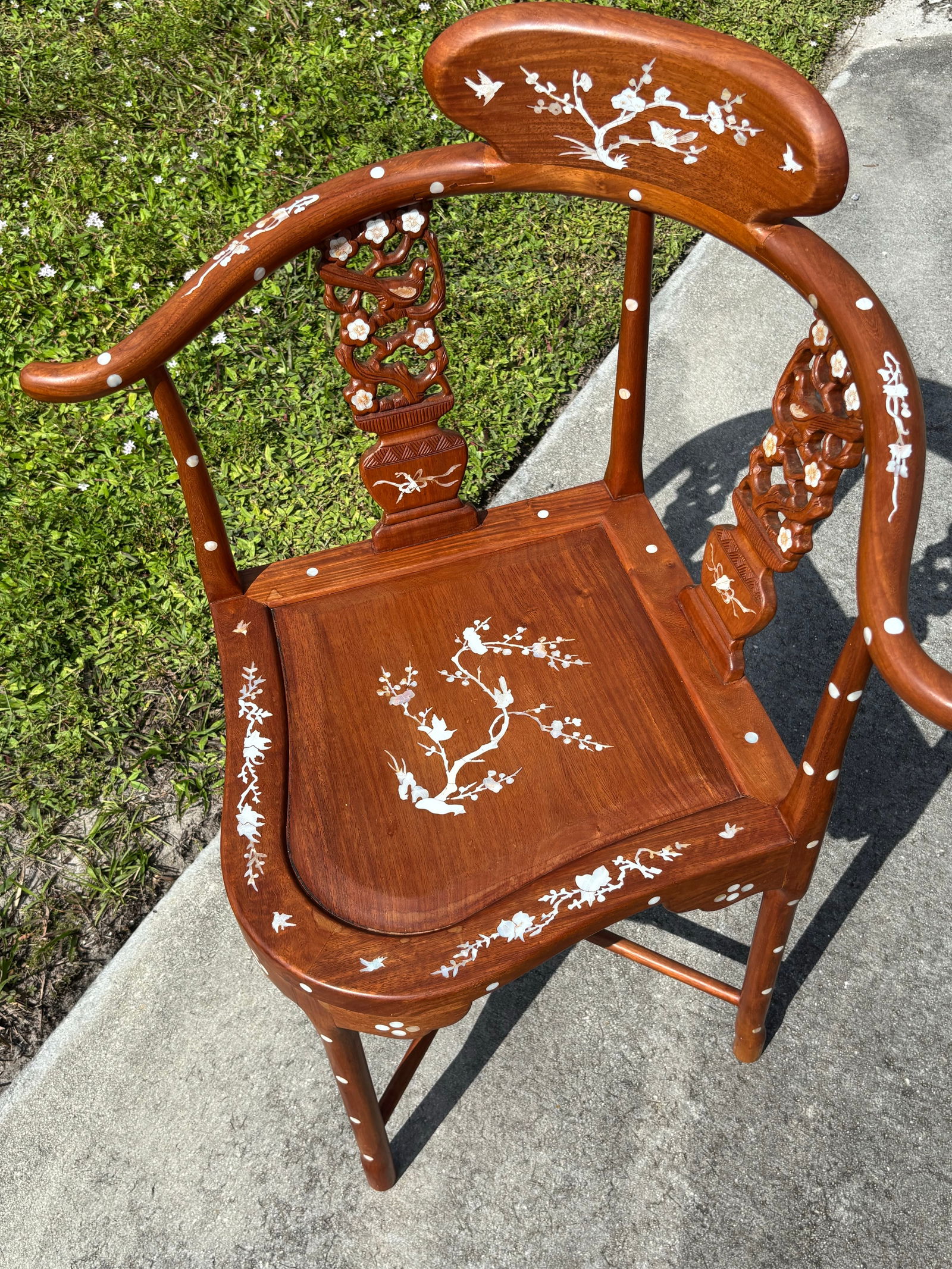 Vintage Mid-Century Asian Hardwood Side Corner Chairs With Mother of Pearl Inlay - Set of 2 - 4