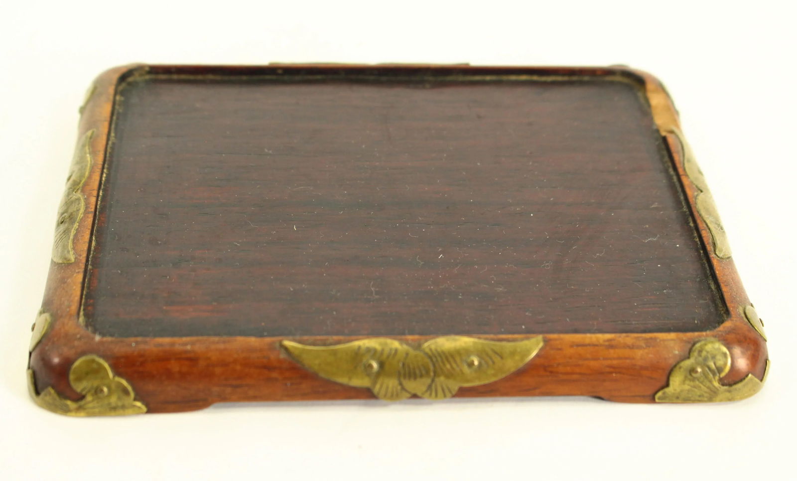 19th Century Boxwood Chinese Box With Brass Overlay, Prosperity "Lu" Sign, Bats & Fish - 11