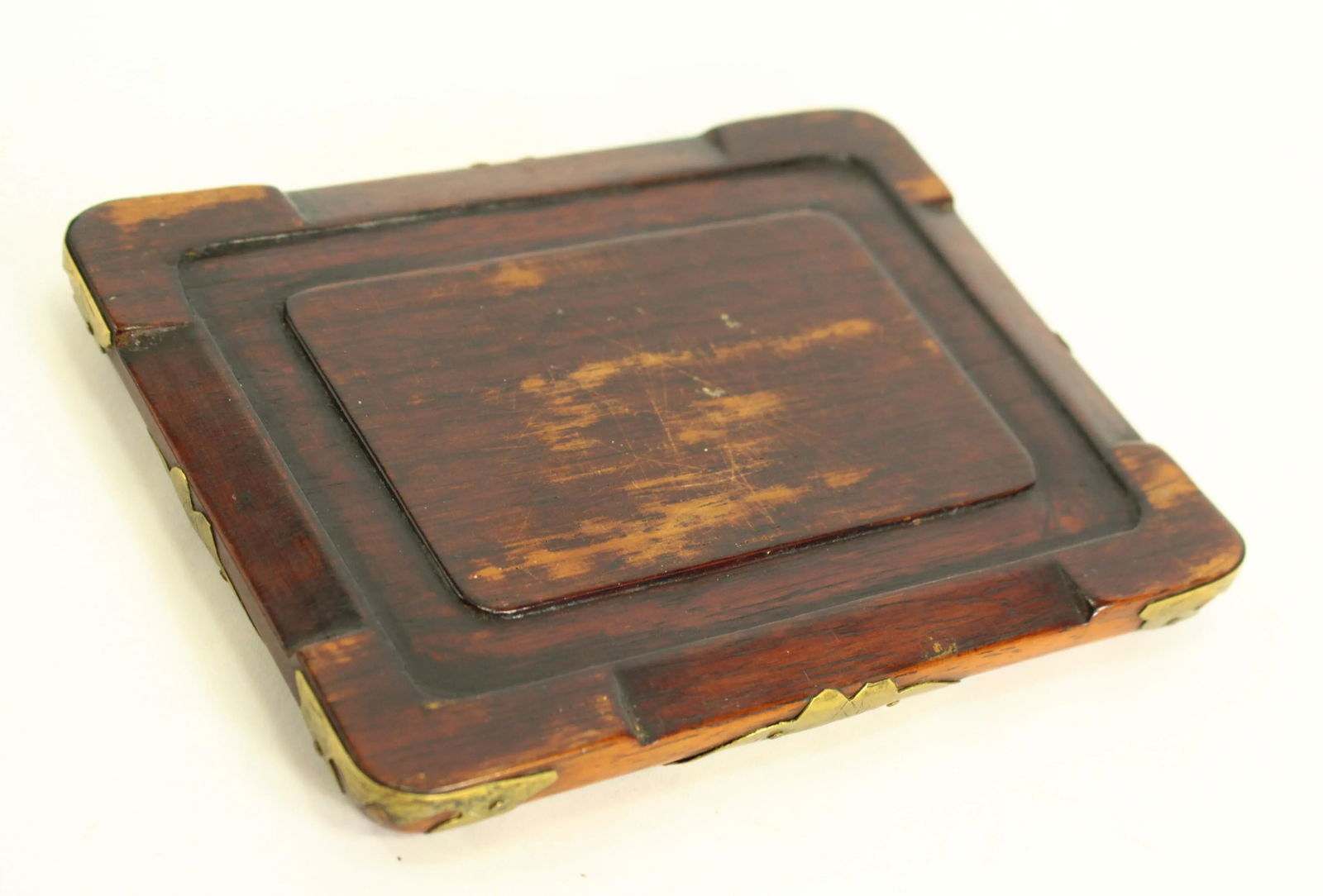 19th Century Boxwood Chinese Box With Brass Overlay, Prosperity "Lu" Sign, Bats & Fish - 12