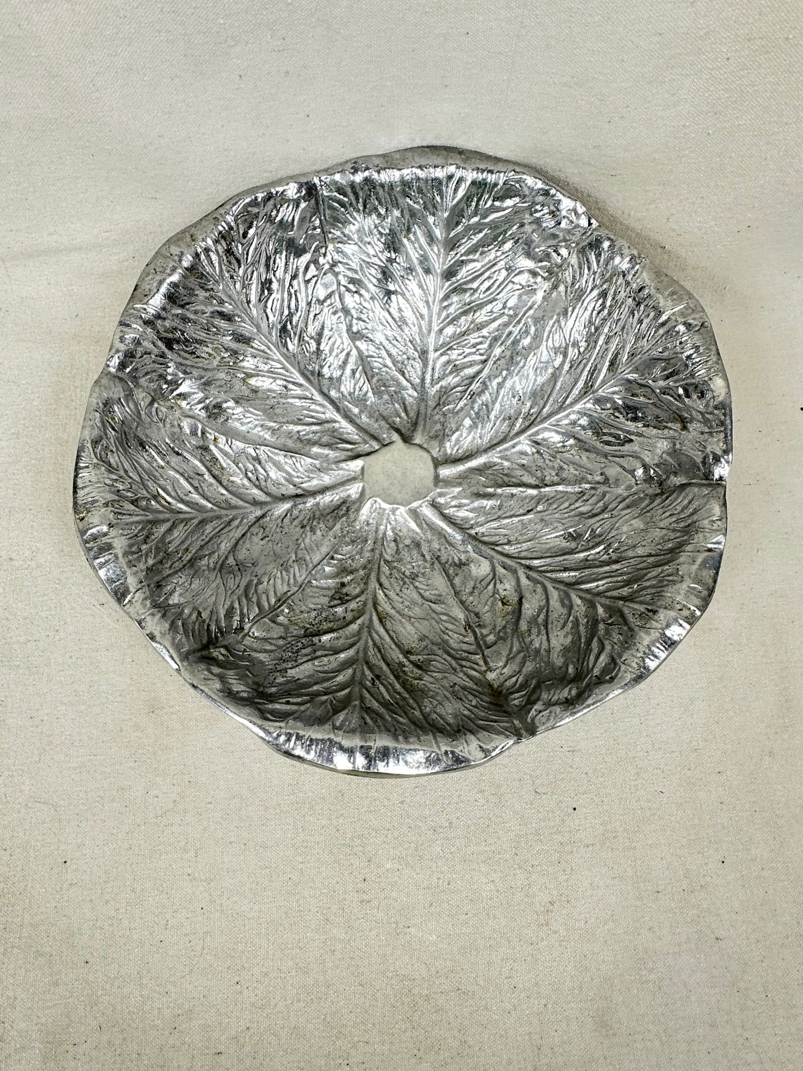 Vintage Pewter Majolica Style Cabbage Serving Bowl - 10