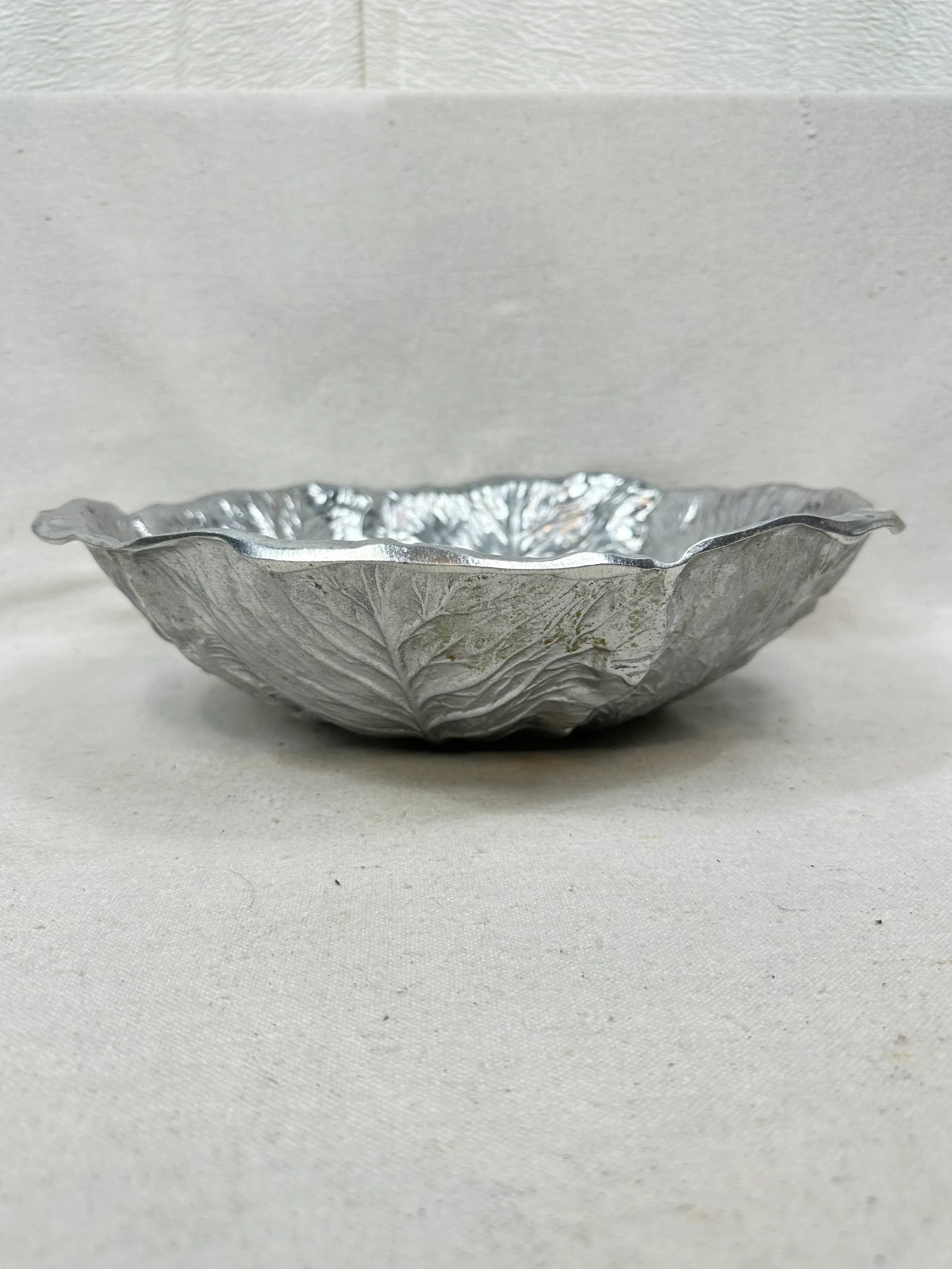 Vintage Pewter Majolica Style Cabbage Serving Bowl - 11