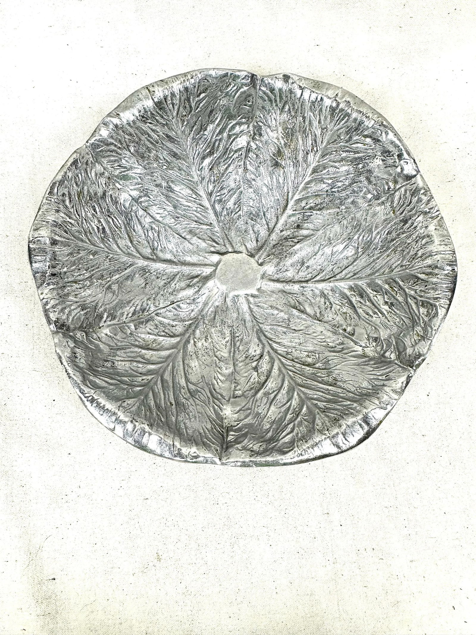 Vintage Pewter Majolica Style Cabbage Serving Bowl - 12