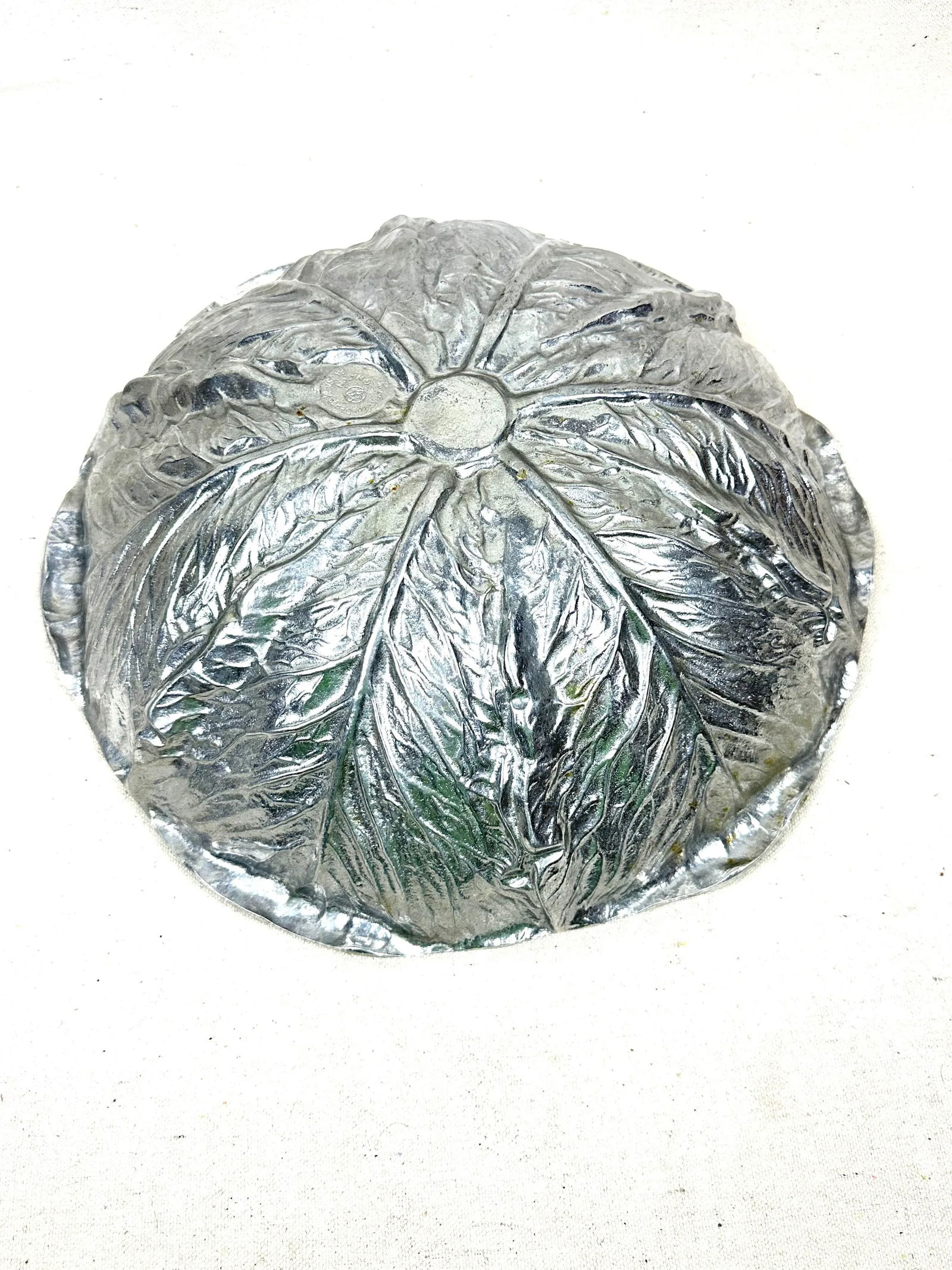 Vintage Pewter Majolica Style Cabbage Serving Bowl - 6