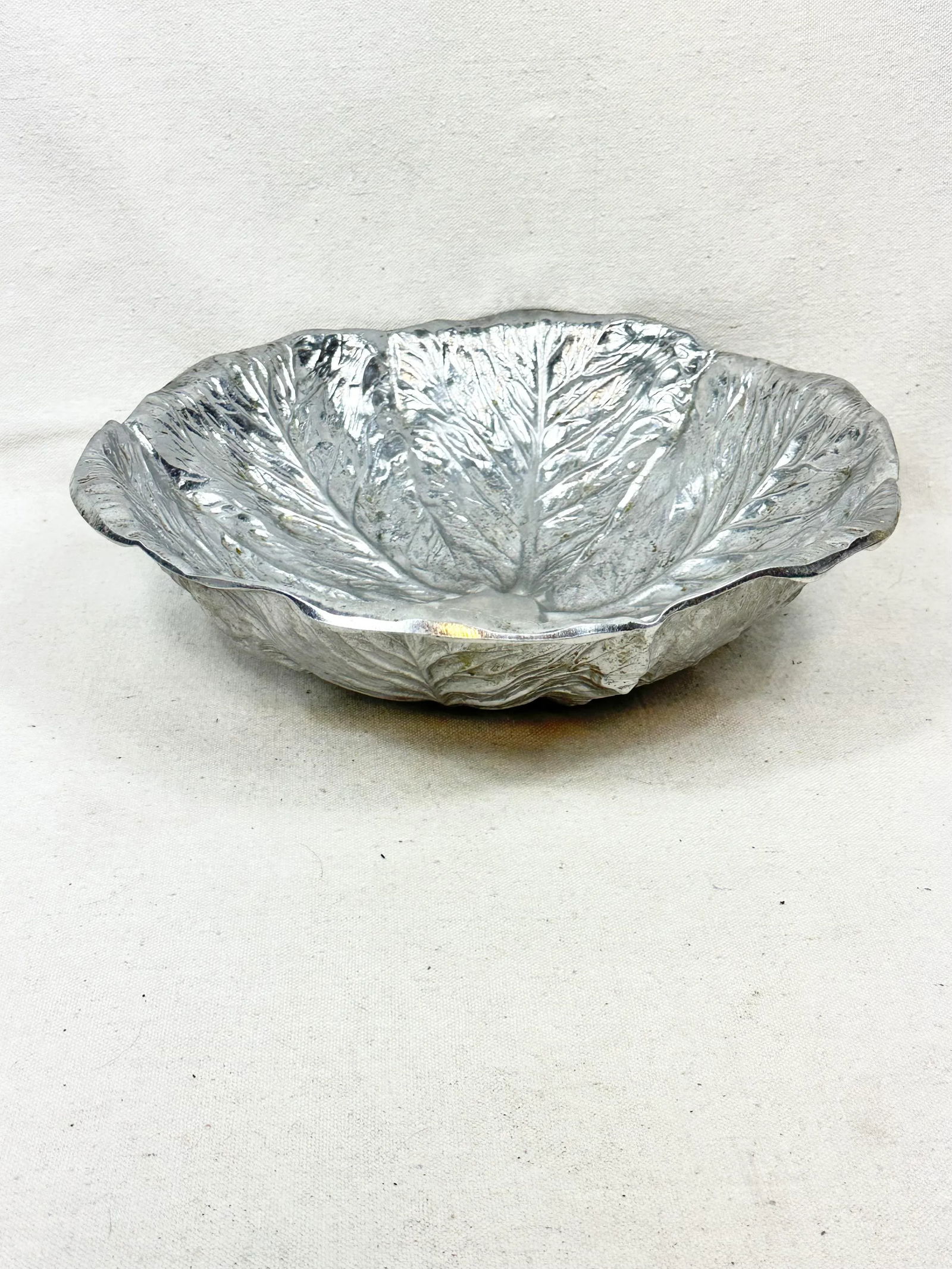 Vintage Pewter Majolica Style Cabbage Serving Bowl - 8