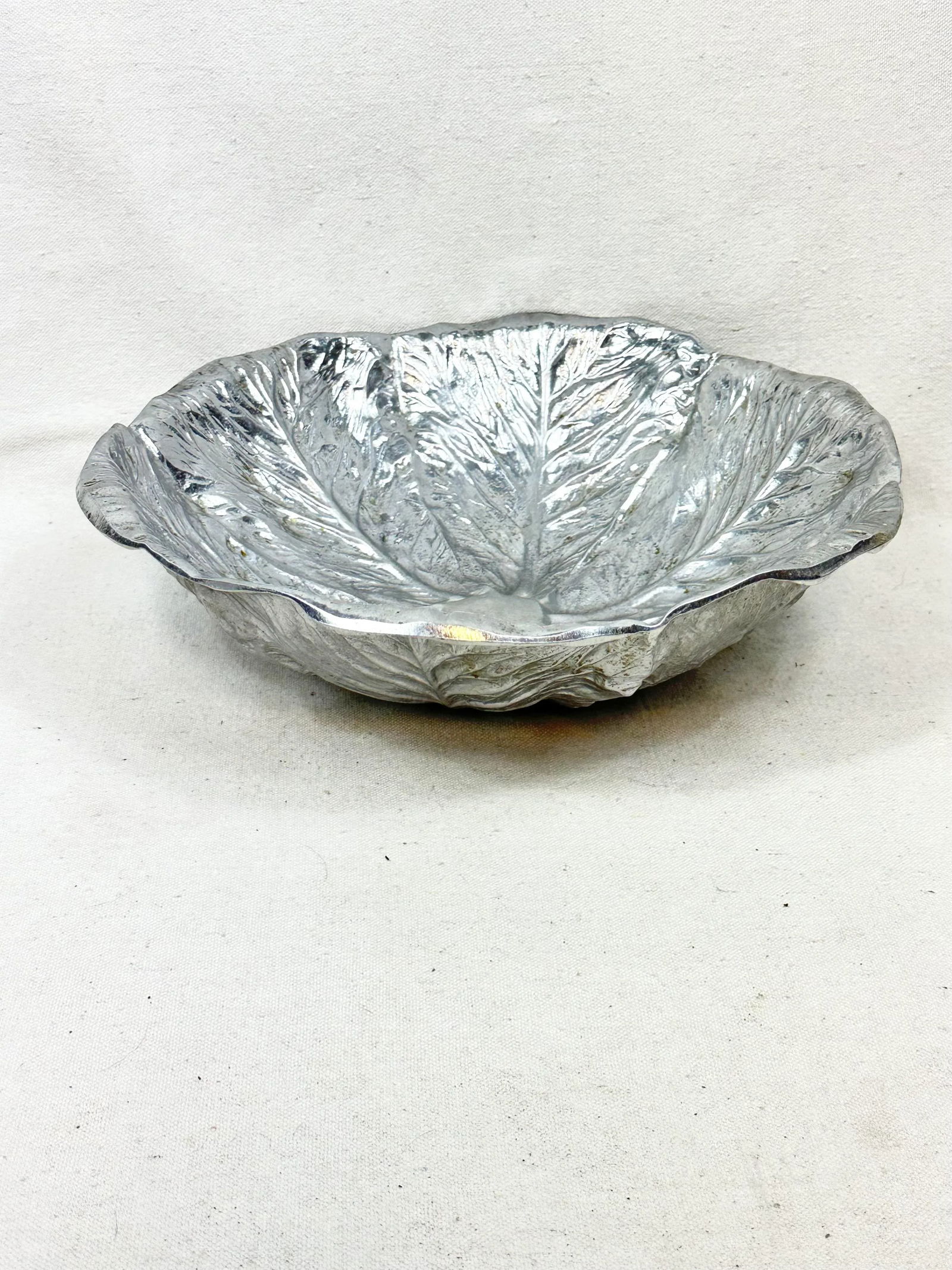 Vintage Pewter Majolica Style Cabbage Serving Bowl - 9
