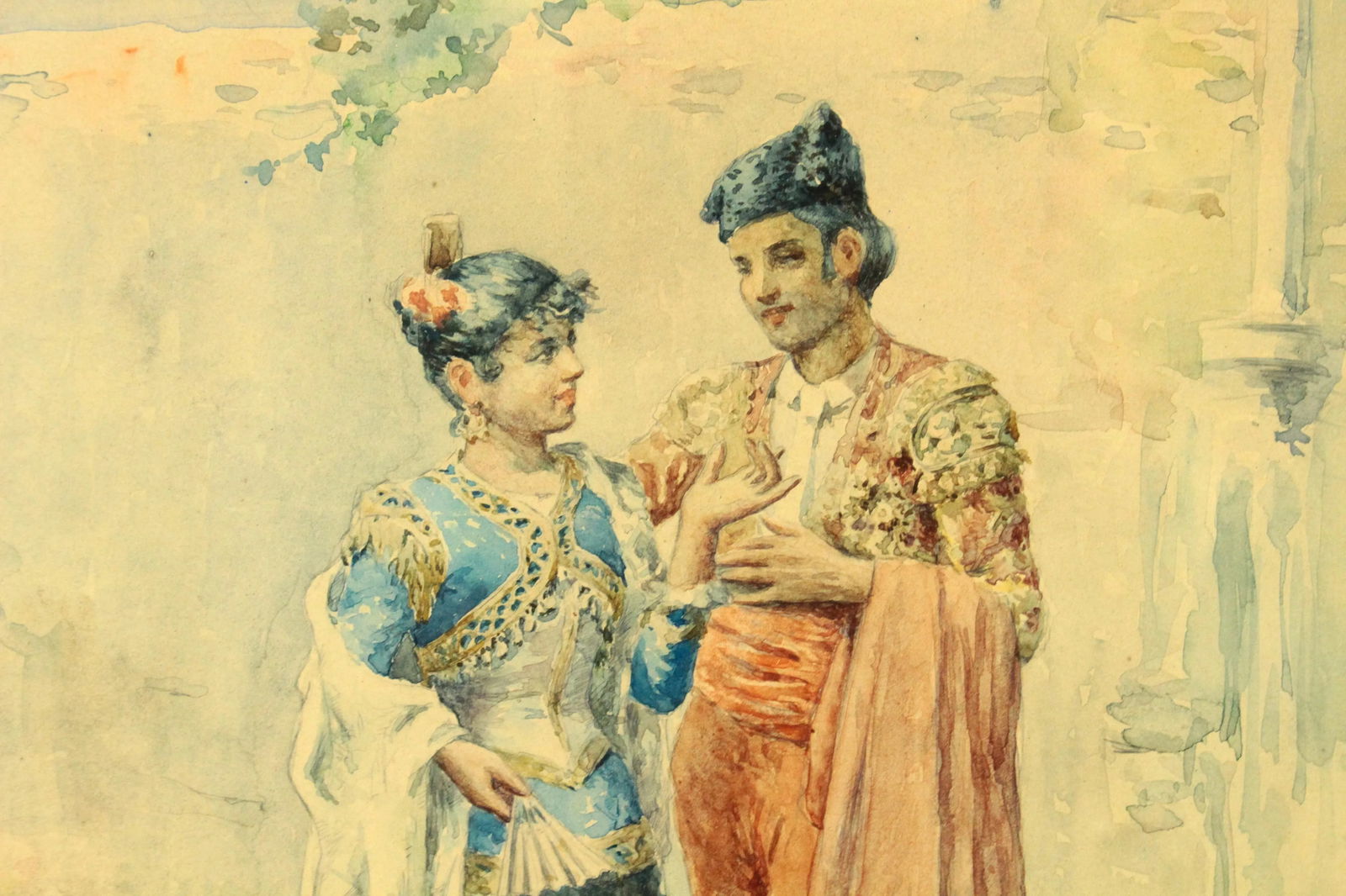 Antique Alonso Perez Spanish Watercolor Painting "Toreador & Lady", Signed - 3
