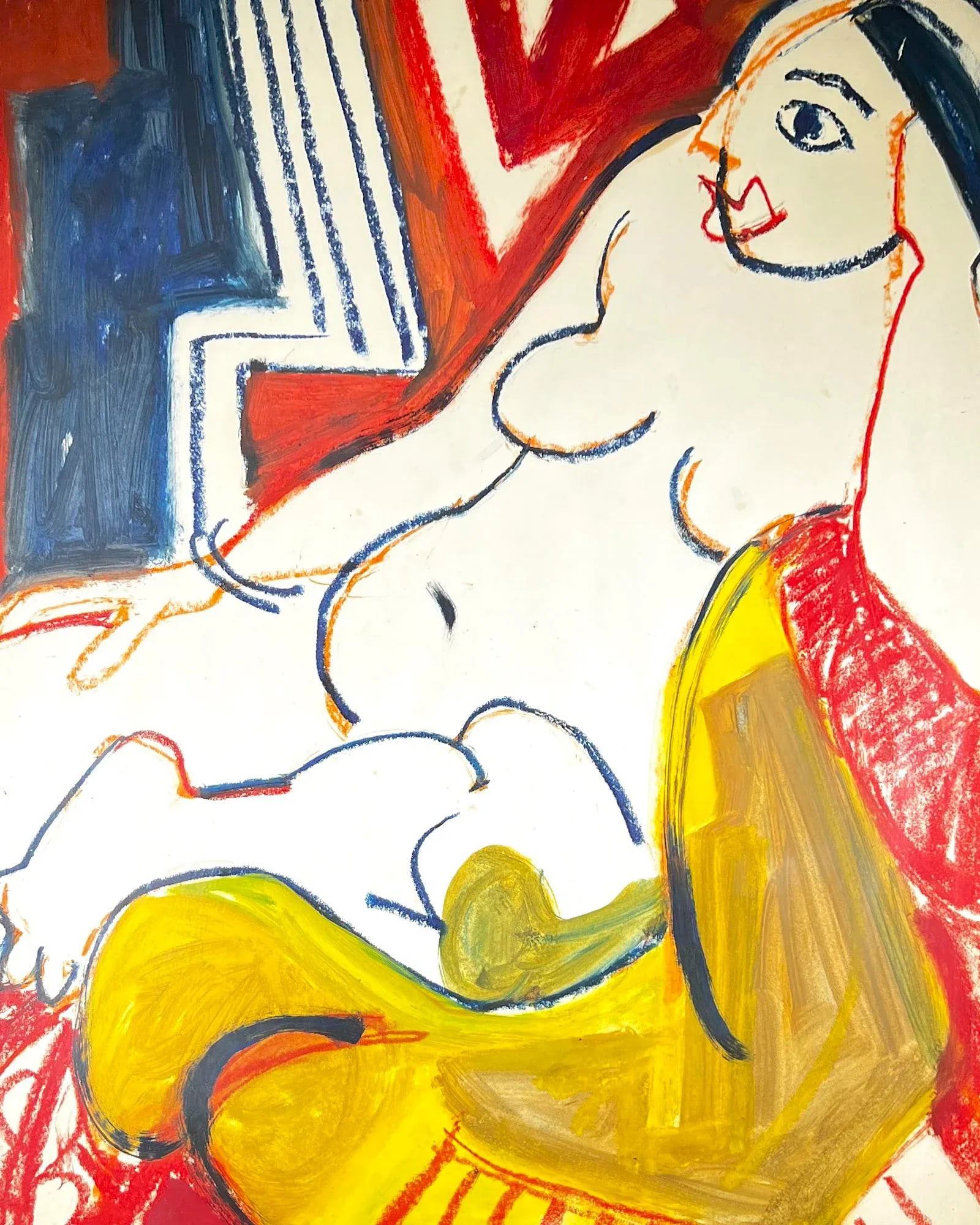 Nude Female Cubist-Style Portrait Painting, Late-20th Century - 2