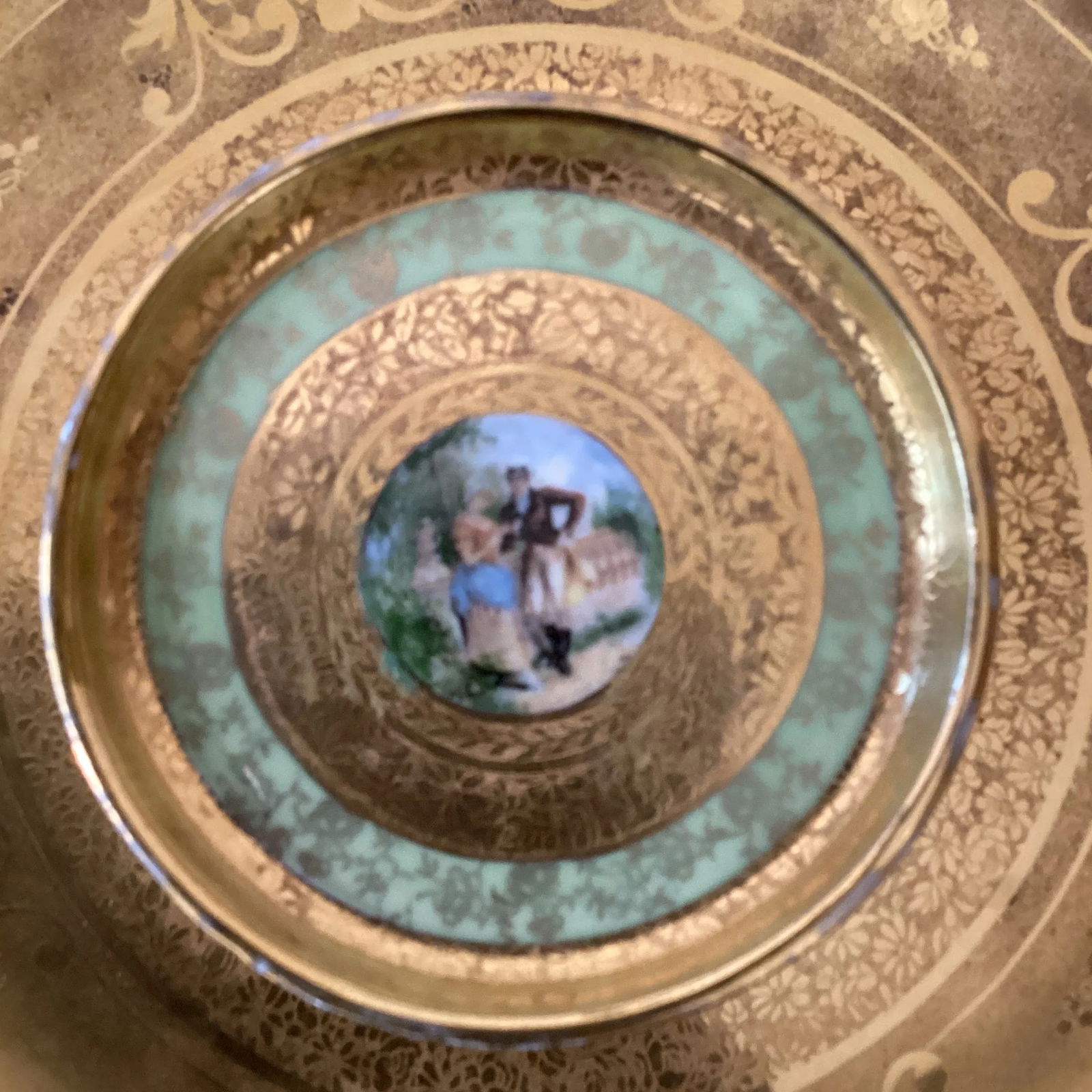 Antique Etched 22K Gold 2-Tiered and Tidbit Porcelain Tray Handmade Hand Painted Men and Women Love - 3