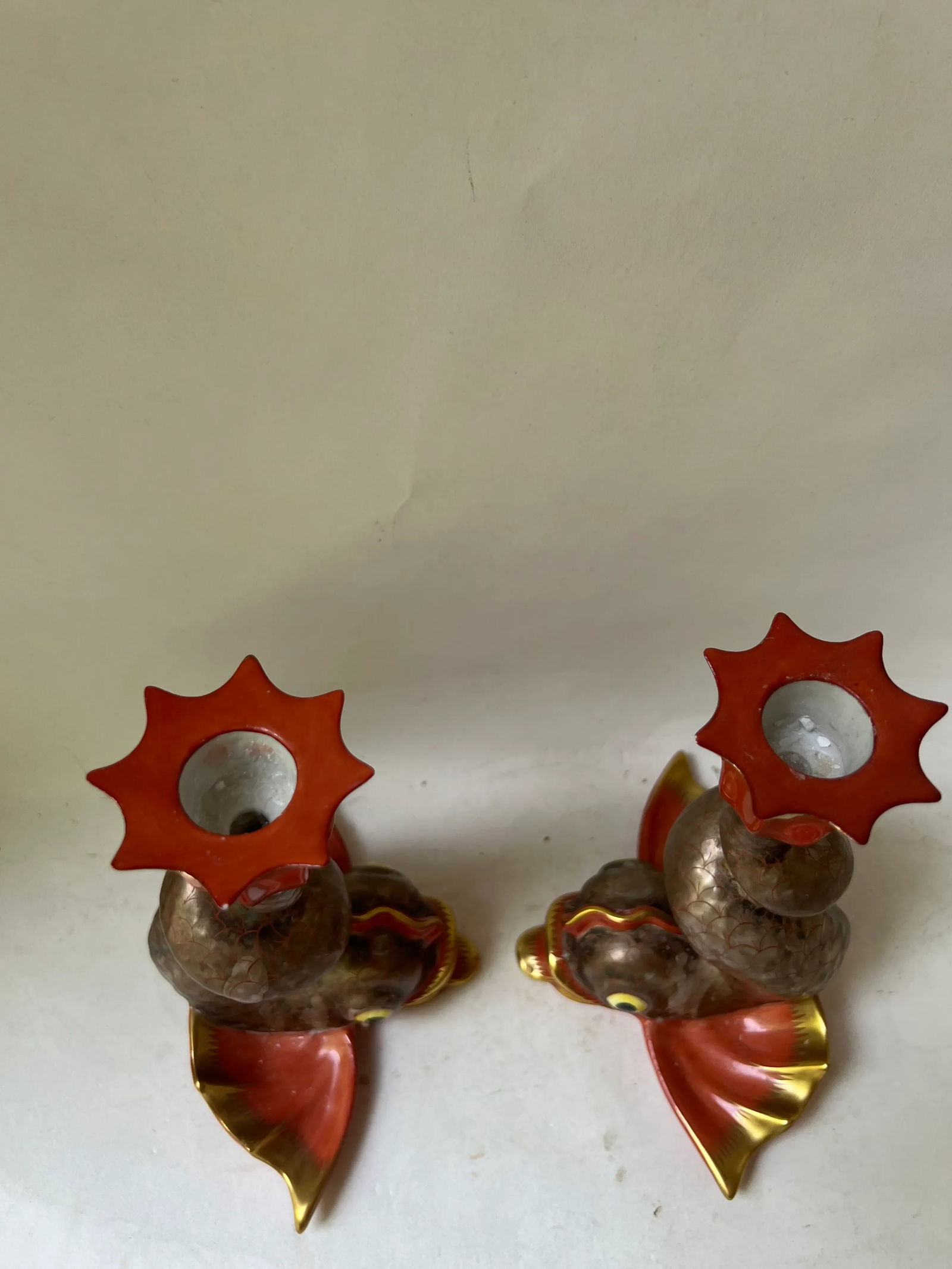 Vintage Herend Porcelain Hungary Koi Fish Figure Candleholders Candlesticks- a Pair - 6