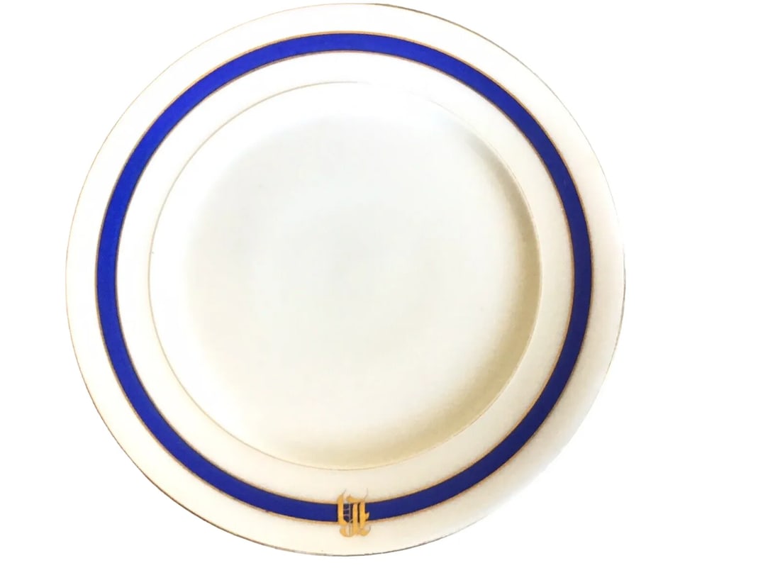 Antique Cfh Haviland Limoges France Blue Gold Monogrammed Salad Plates- Set of 5 - 2