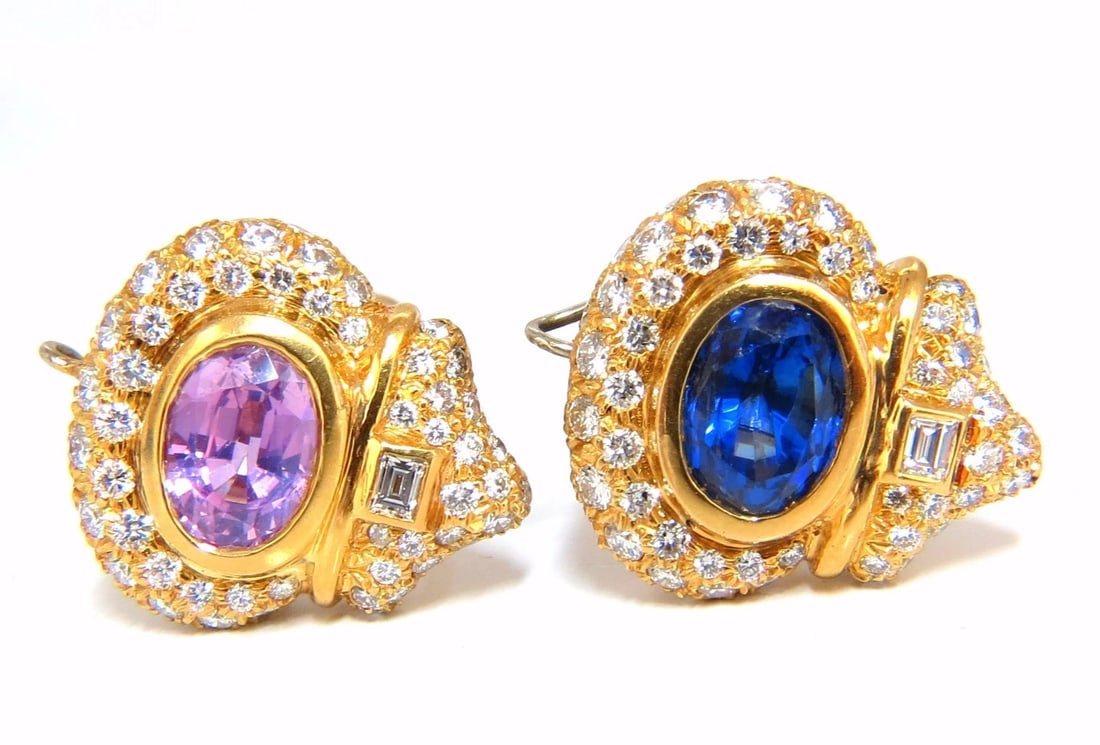AGL Certified 10.75ct natural pink & blue sapphire diamond earrings 18kt** - 7