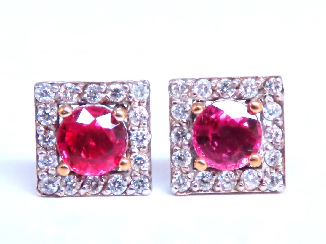 Petite Natural Ruby Diamond Cluster Stud Earrings 14kt Gold 12379** (1 of 4)