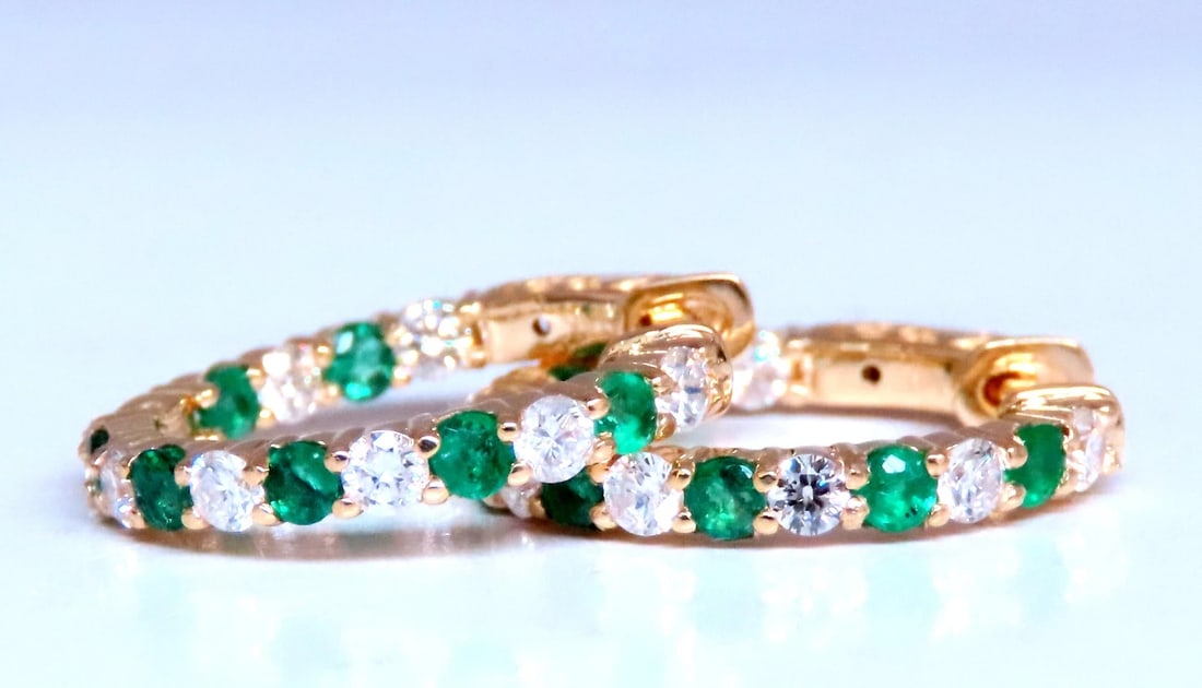 1.10ct Natural Emerald Diamond Hoop Earrings 14kt 12494** (1 of 3)