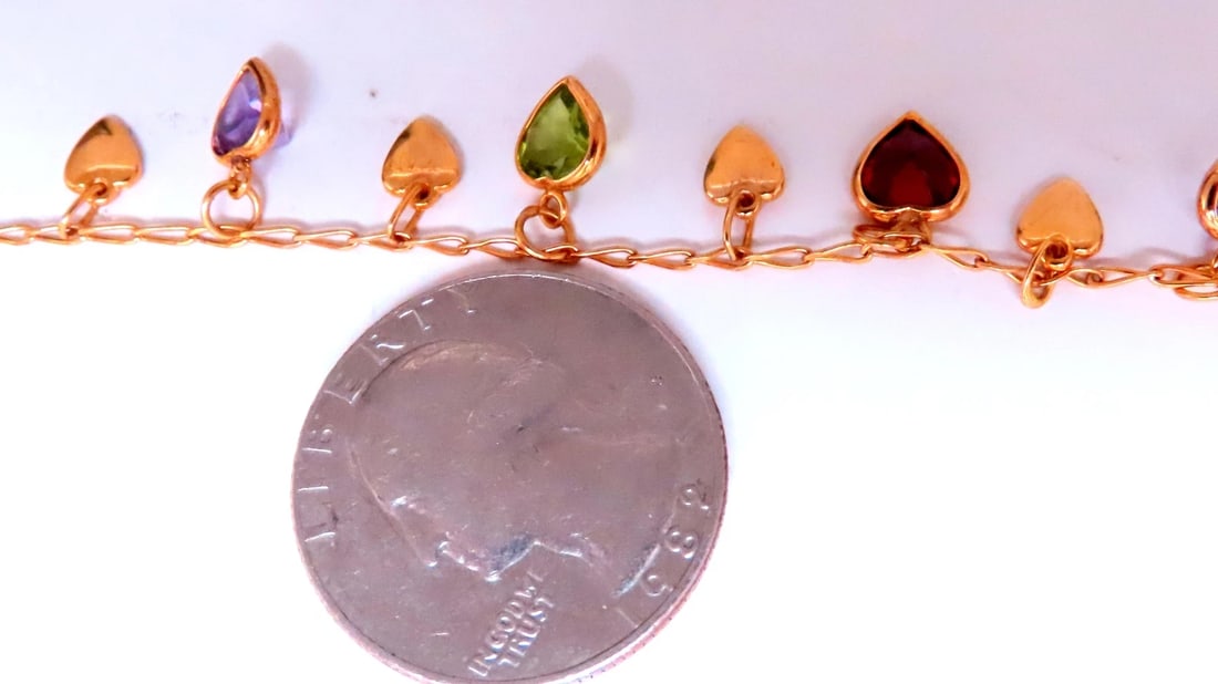 Garnet Amethyst Citrine Heart Dangle Bracelet 14kt 12461** - 3