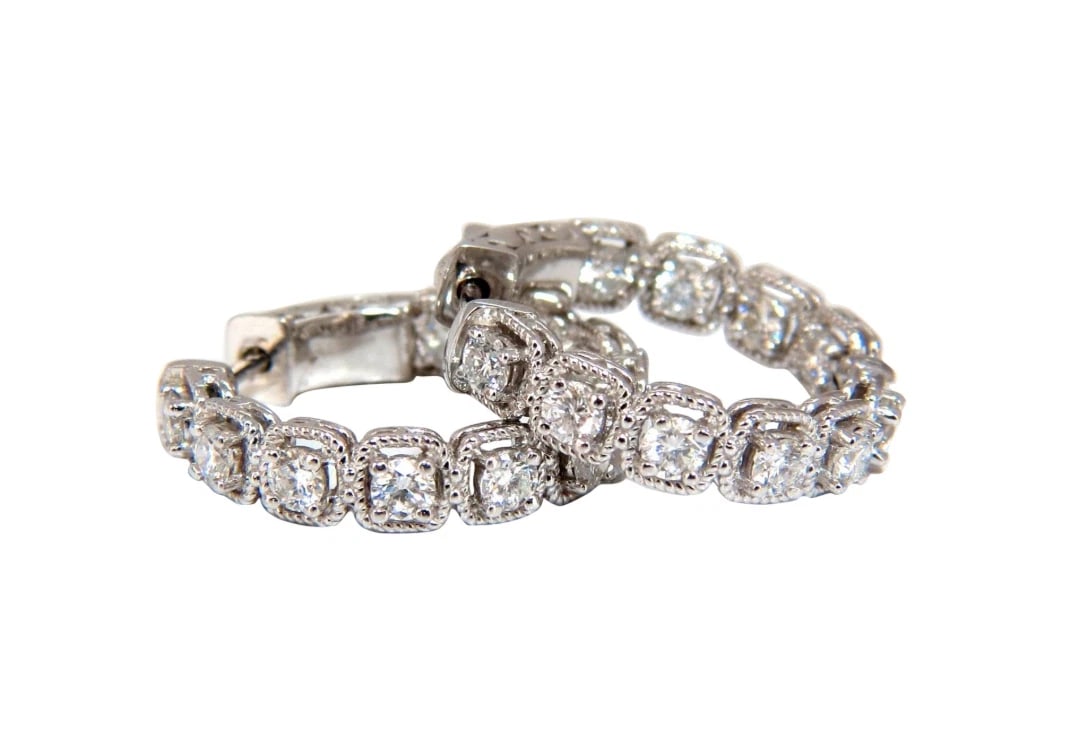 1.60ct natural round brilliant in/out diamond hoop earrings 14kt rope twist** - 2