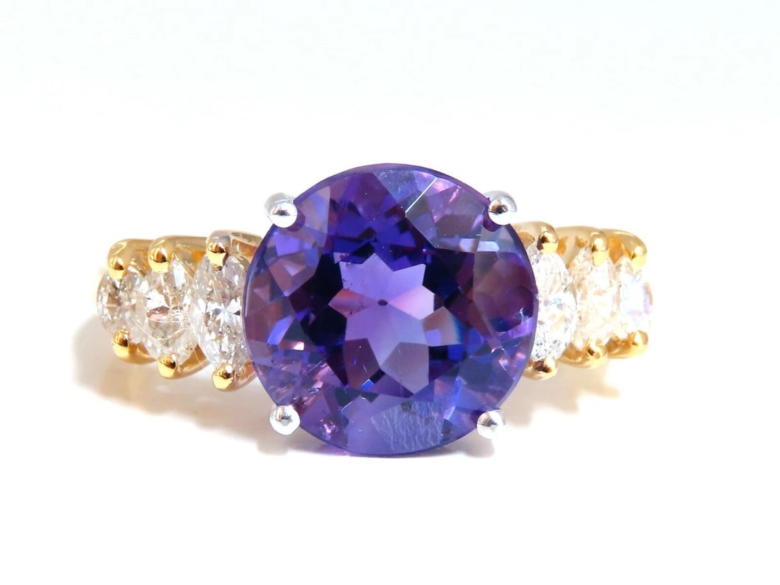 4.45ct Natural Round Vivid Purple Amethyst Diamond Ring 14 Karat - 2