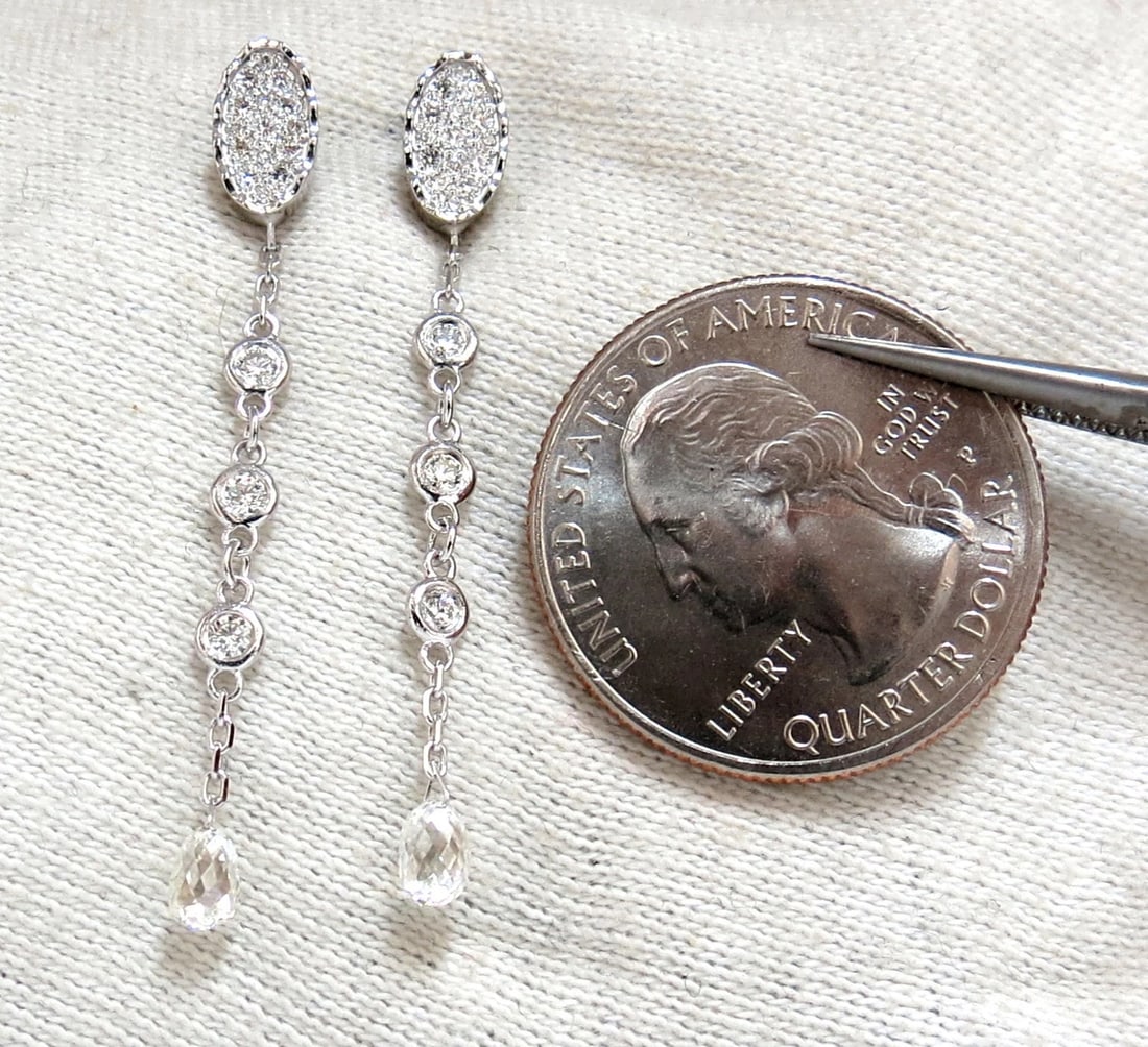 1.64ct Natural Briolette Diamonds Dangle Earrings 14kt** - 2