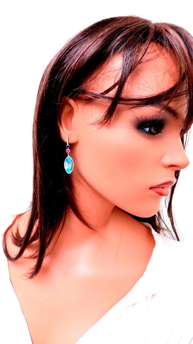 40ct Natural Blue Topaz Dangle Earrings 14kt 12502** - 4