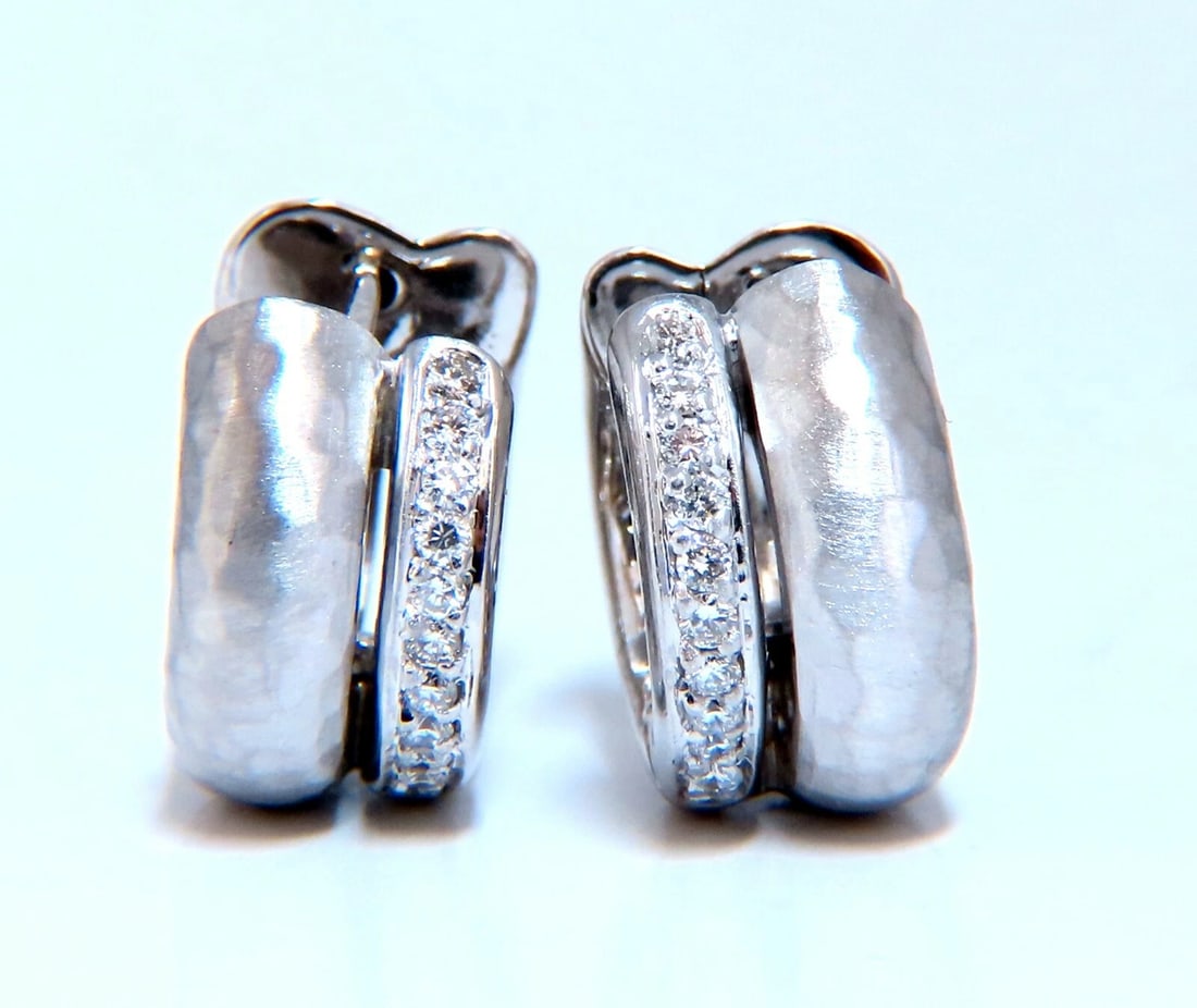 .33ct Natural Diamonds Huggie Hoop Earrings 18kt Gold Hammered Deco**: Title: .33ct Natural Diamonds Huggie Hoop Earrings 18kt Gold Hammered Deco** Description: Pave Set Mod Hoop, Snap closure Earrings Double Row, Hammered Finish .33ct. Natural diamonds Rounds, Full cut