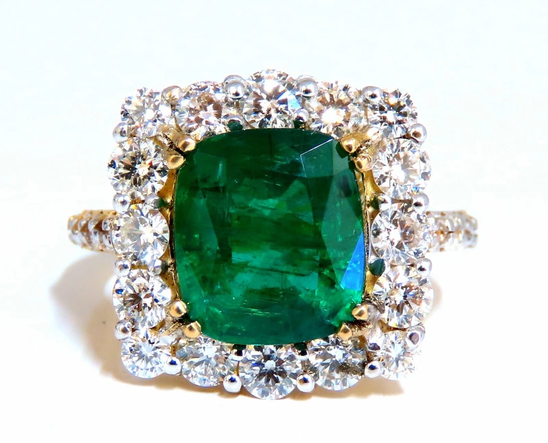 5.80ct Natural Emerald Diamonds Squared Halo Cluster Ring 14kt - 3