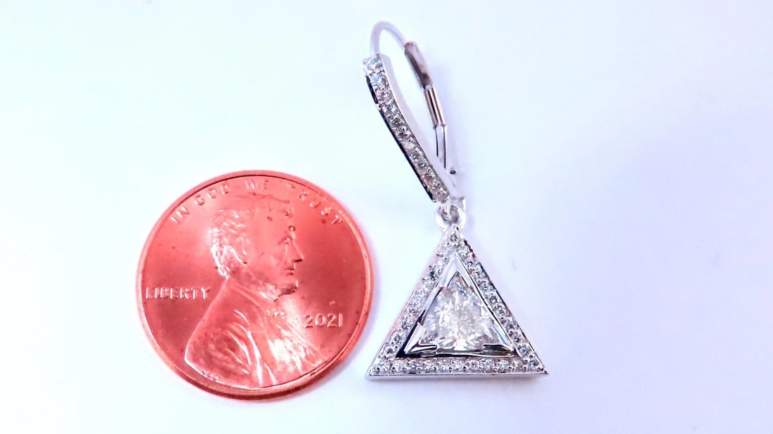 1.20ct Natural Trilliant Cut Diamonds Dangle Halo Earrings 14kt Gold 12640** - 2