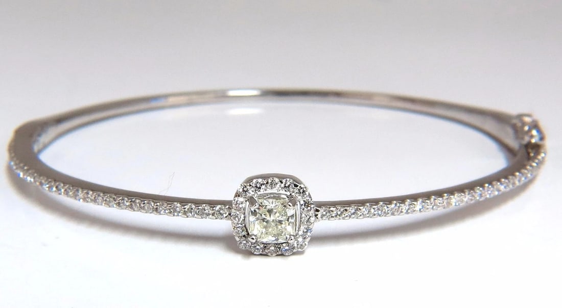 .95ct natural round diamond cluster halo bangle bracelet 14kt** - 7