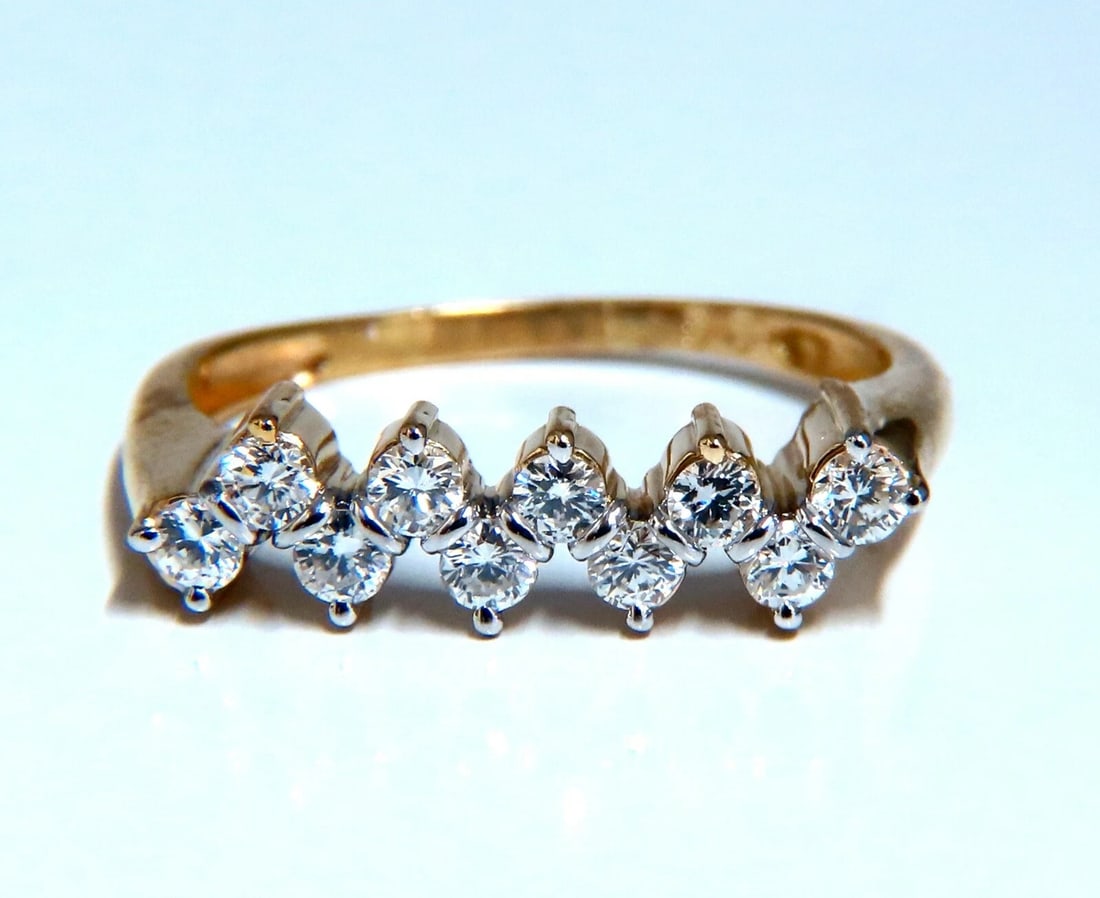 .50ct Natural Staggered Lay Diamonds Flat Band 14kt: Title: .50ct Natural Staggered Lay Diamonds Flat Band 14kt Description: Staggered Diamonds Flat Band. .50ct. Natural round cut brilliant diamonds Durable Built. Vs-2 clarity G color. 14kt yellow