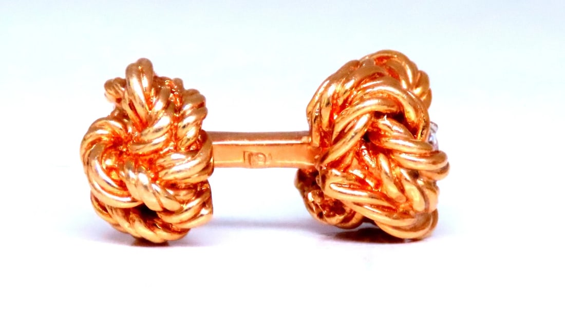 Solid Threaded Rope Twist Diamond Cufflinks 18kt Gold 12481** - 4