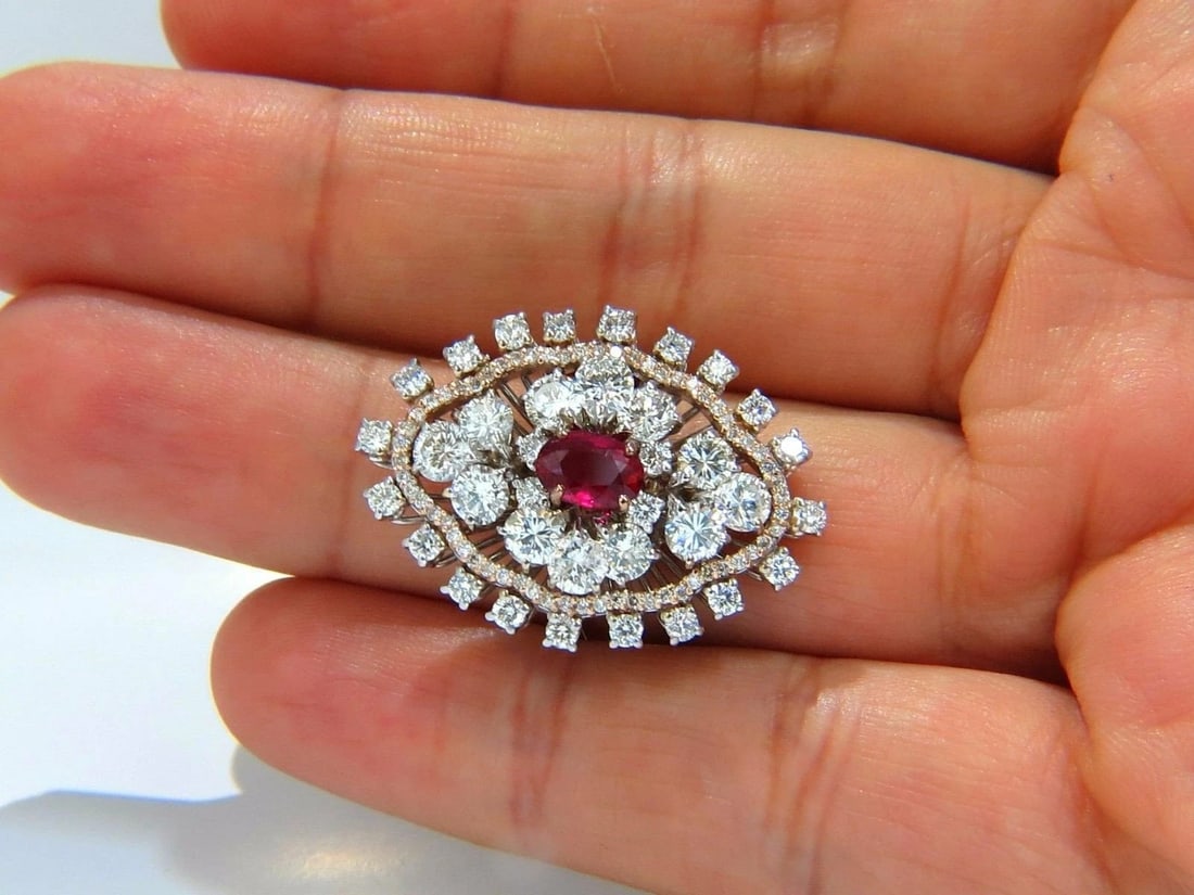 GIA Certified 6.01ct natural no heat supreme ruby diamonds cluster ring 18kt+ - 4