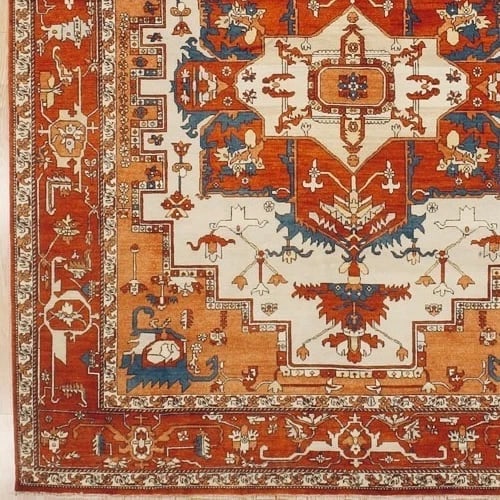 Hand Knotted Indo-Heriz Serapi Geometric Wool Oriental Rug Carpet 8'1" x 9'8" - 5