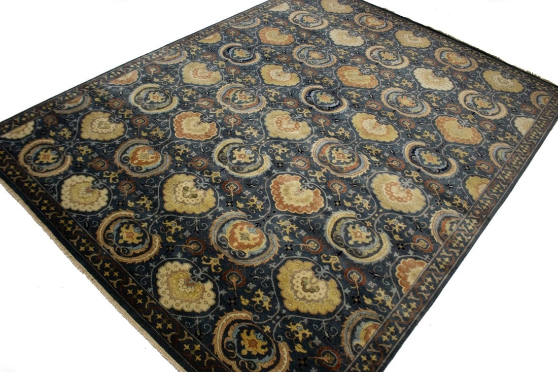 Dark Slate Floral 9X12 Osh Chobi Peshawar Oriental Rug - 4