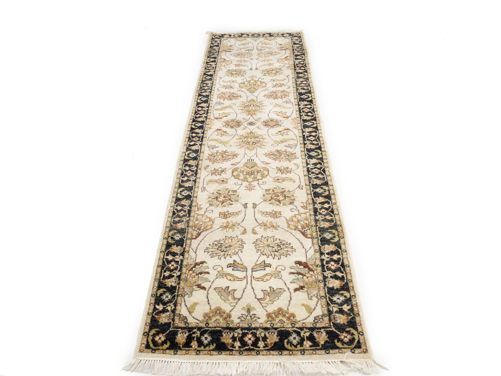 Cream Floral Classic 3X10 Agra Jaipur Oriental Runner Rug - 14