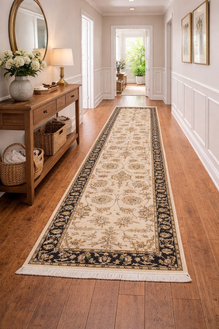 Cream Floral Classic 3X10 Agra Jaipur Oriental Runner Rug - 2