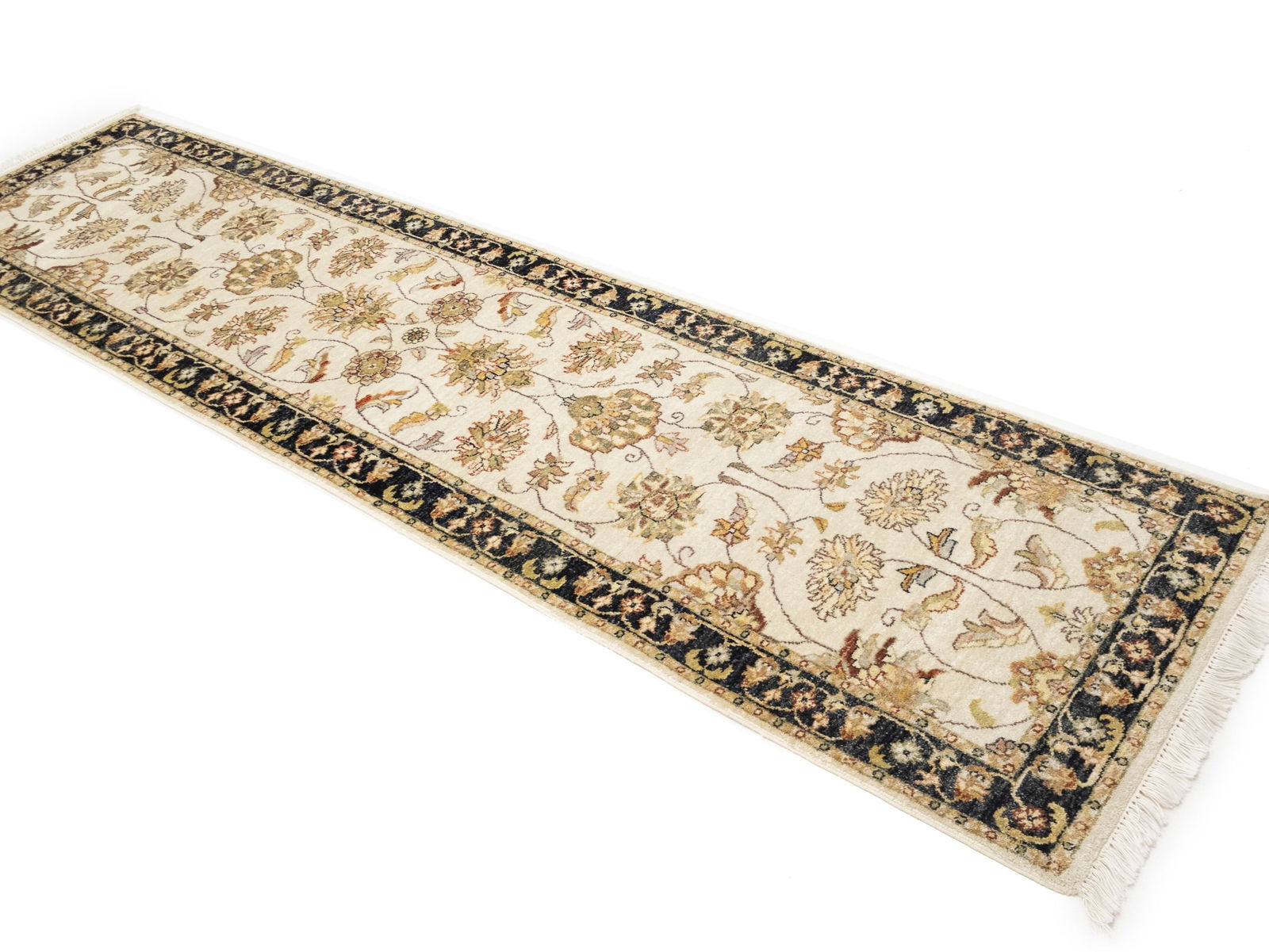 Cream Floral Classic 3X10 Agra Jaipur Oriental Runner Rug - 3