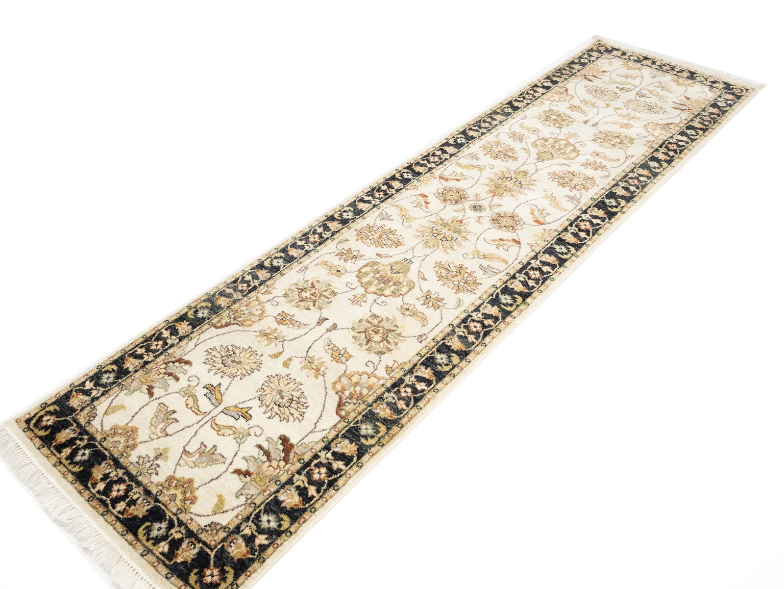 Cream Floral Classic 3X10 Agra Jaipur Oriental Runner Rug - 5