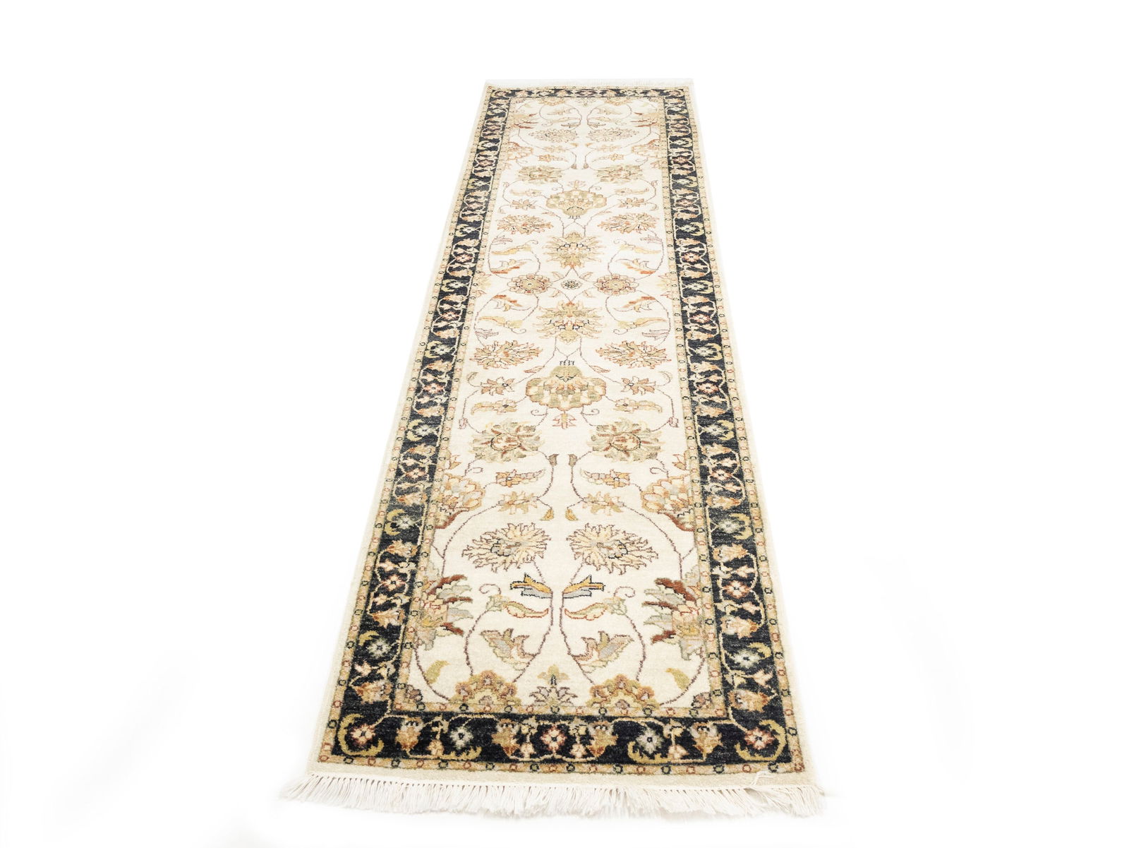 Cream Floral Classic 3X10 Agra Jaipur Oriental Runner Rug - 6