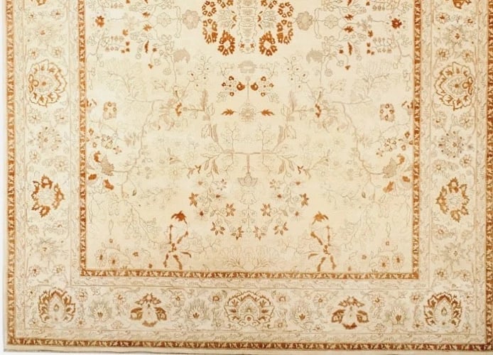 Hand Knotted Indo-Tabriz Ivory Wool New Oriental Rug Carpet 10' x 14'5" - 2