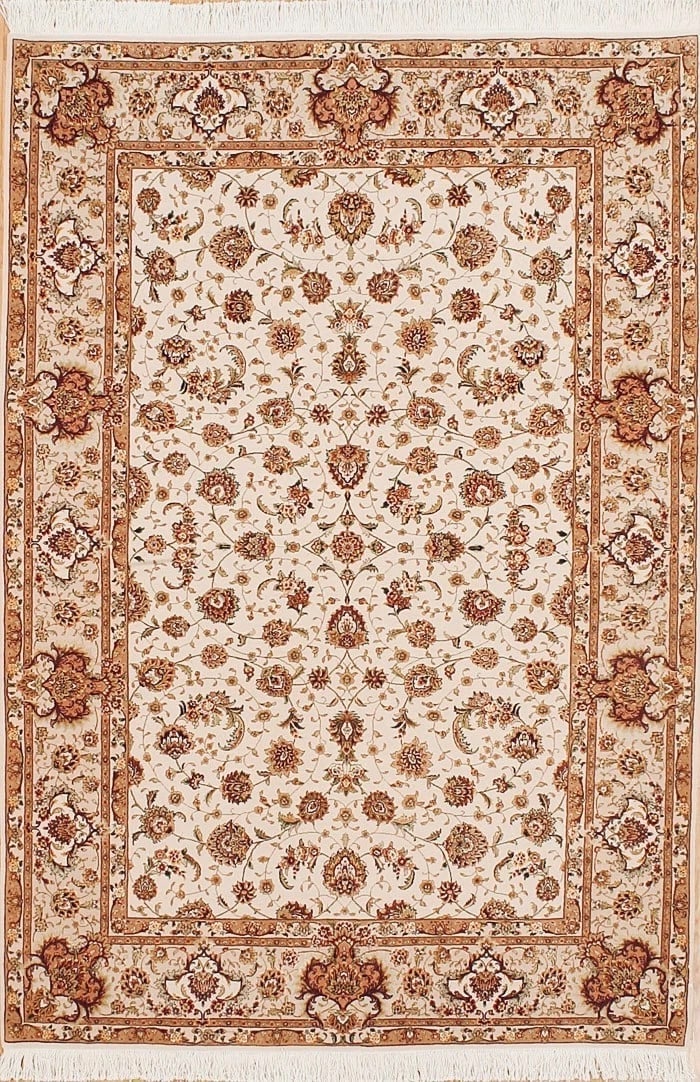 Hand Knotted Sino-Tabriz Ivory Wool Oriental Area Rug Carpet 6' x 9' (1 of 6)
