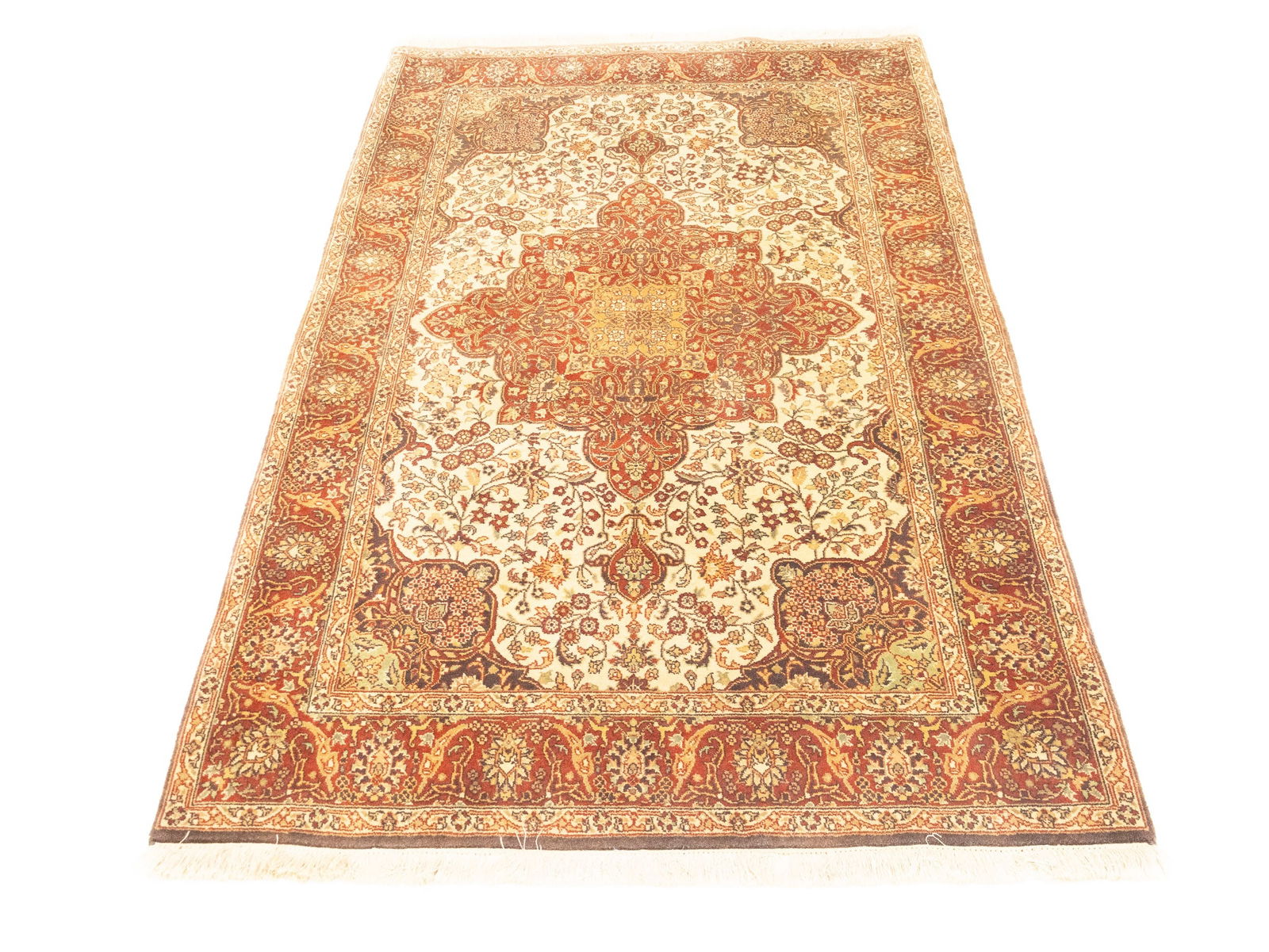 Cream Floral Classic 4X6 Agra Jaipur Oriental Rug - 13