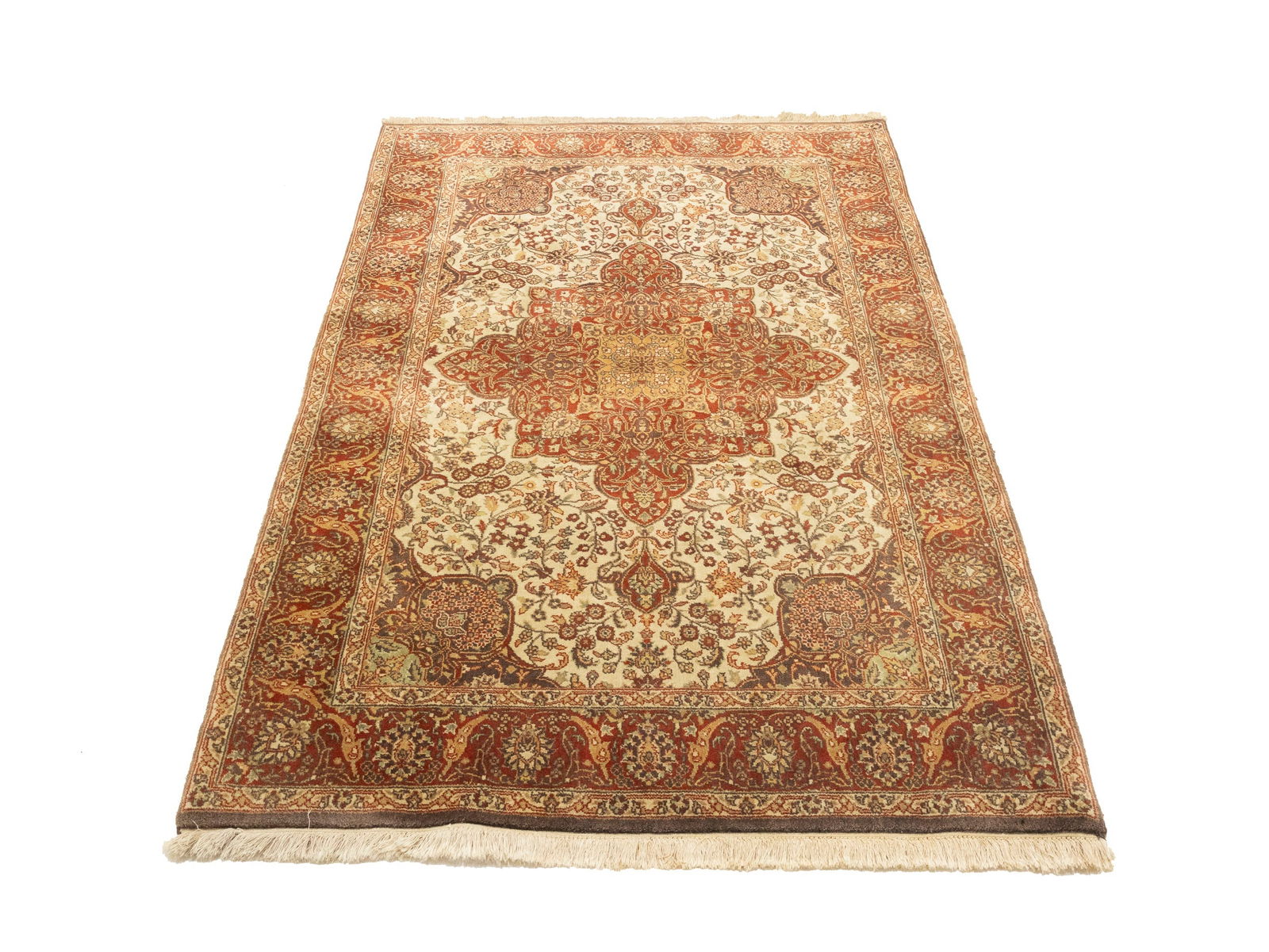 Cream Floral Classic 4X6 Agra Jaipur Oriental Rug - 3