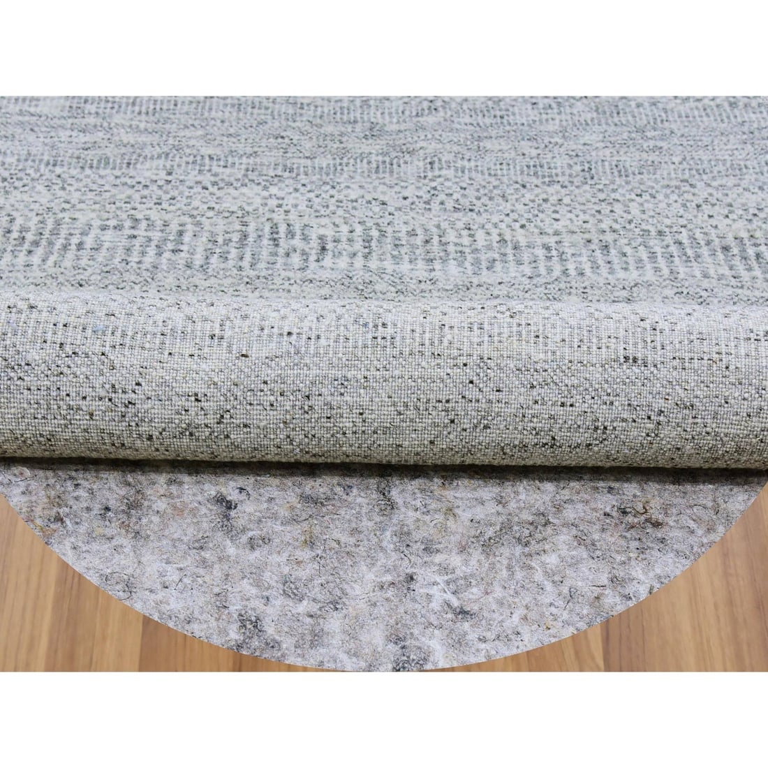 Gray Undyed Pure Wool Grass Design Hand Knotted Round Oriental Rug - 4