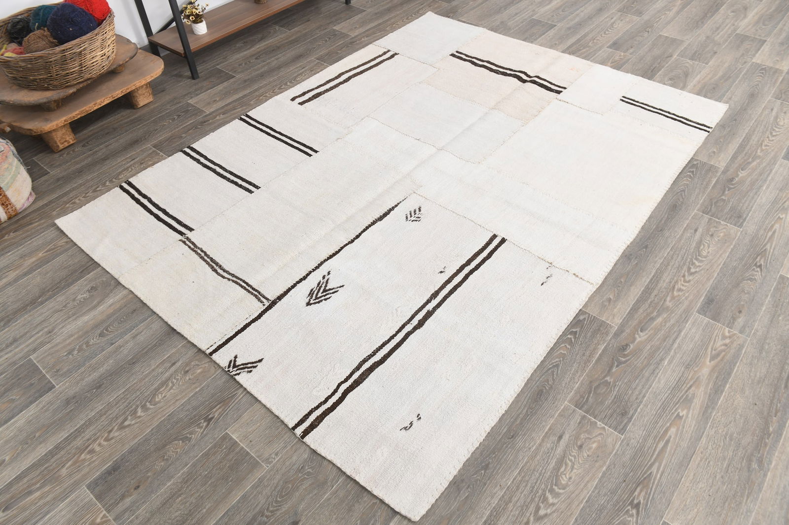 5'8'' x 7'11'' Turkish Hemp Patchwork Rug - 54147 - 4