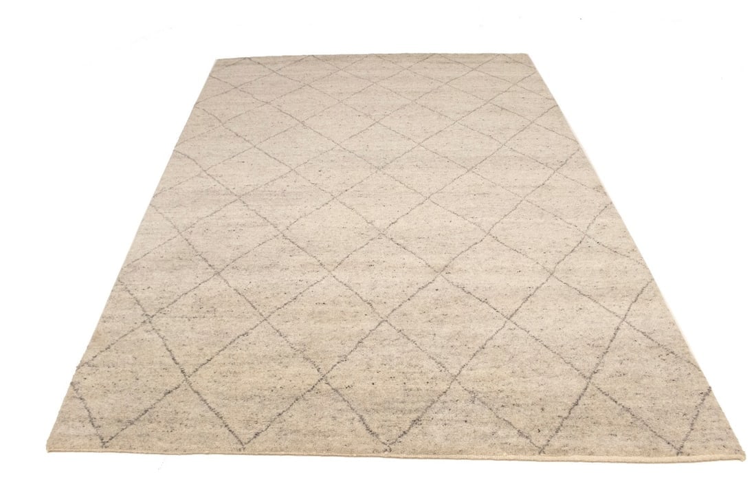 Cream Geometric Modern 6X9 Moroccan Style Oriental Rug - 12