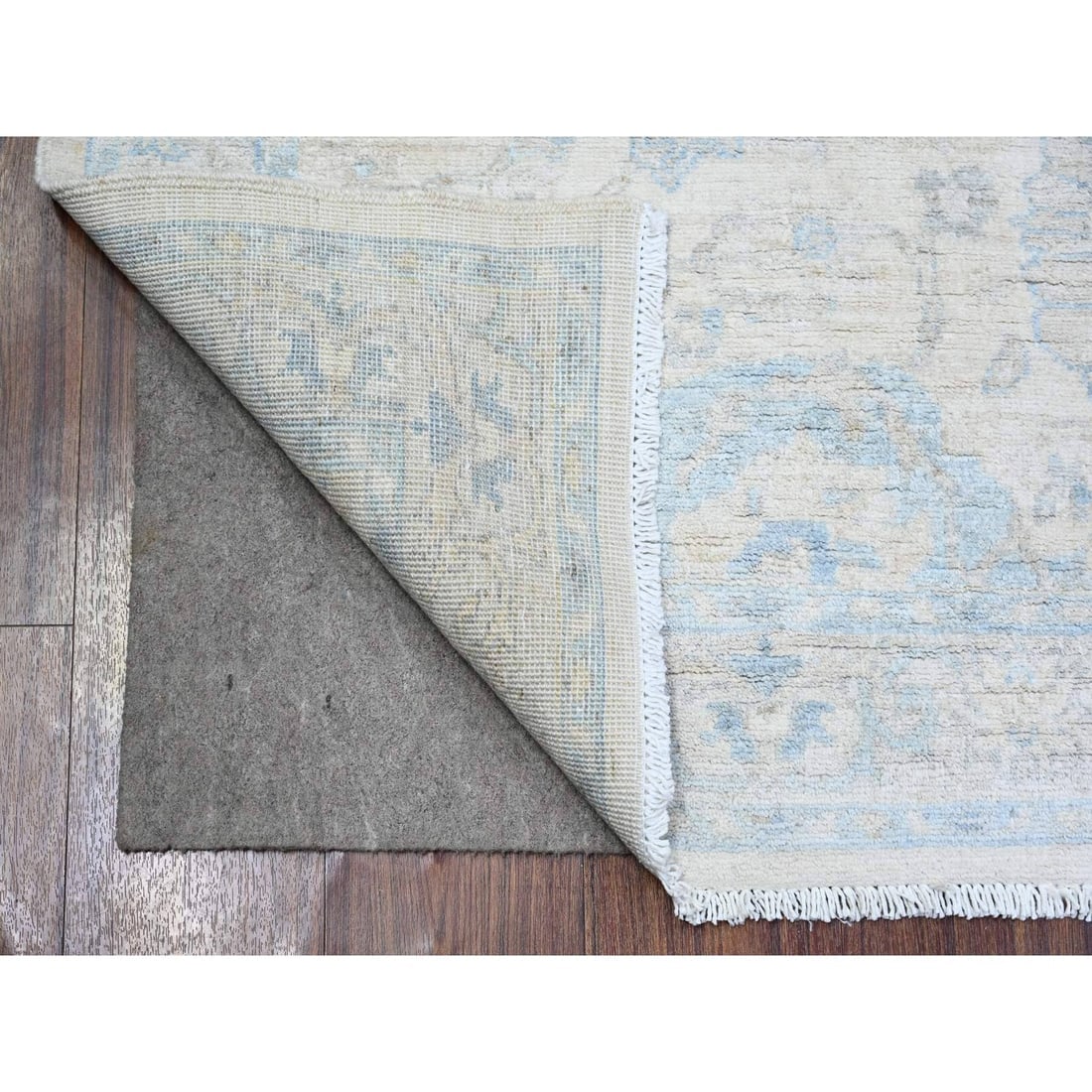 Ivory White Wash Peshawar Soft Wool Hand Knotted Runner Oriental Rug - 2