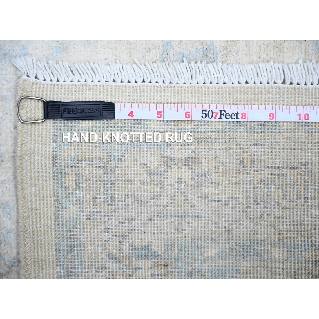 Ivory White Wash Peshawar Soft Wool Hand Knotted Runner Oriental Rug - 6