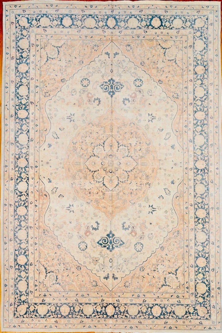 Hand Knotted Indo-Tabriz Ivory Wool Oriental Area Rug Carpet 10'9" x 16'2" (1 of 6)
